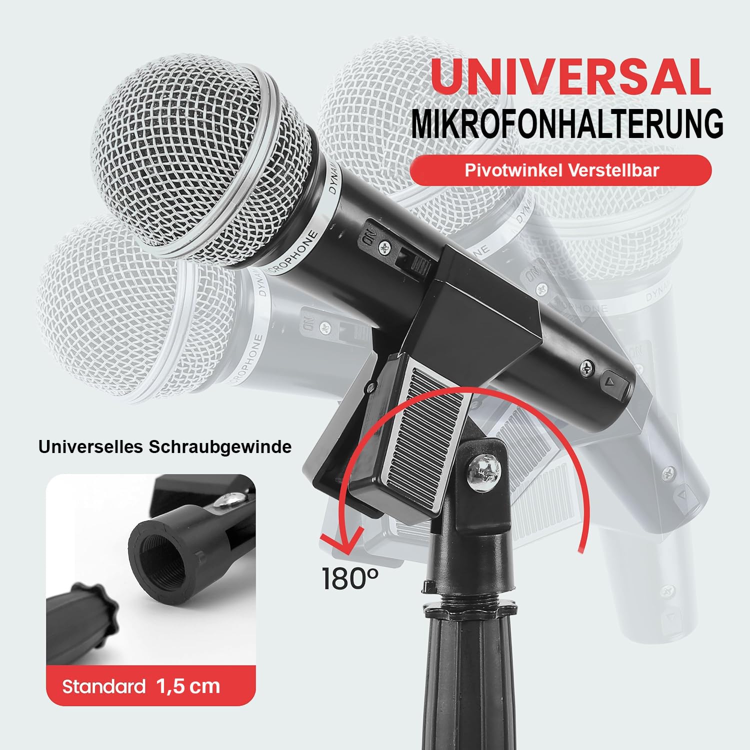 Pyle Universal Microphone Stand - Handheld Mic Compatible, Heavy Compact Base, Lightweight & Compact Design, 2.8 To 5 Ft Height
