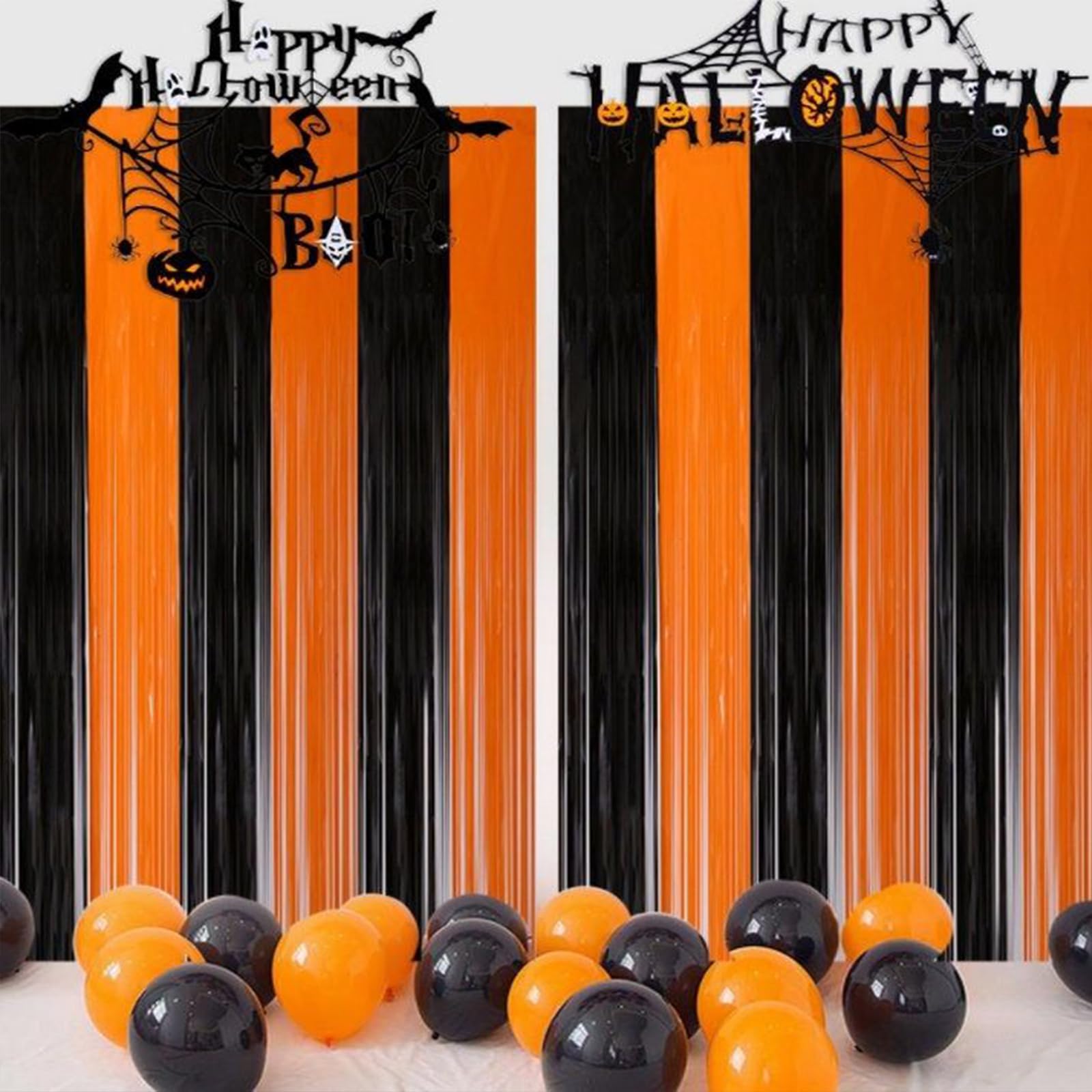 Canrevel 2 Pack 3.3X8.2 Feet Black And Orange Foil Fringe Backdrop Curtains, Tinsel Streamers Birthday Party Decorations, Fringe