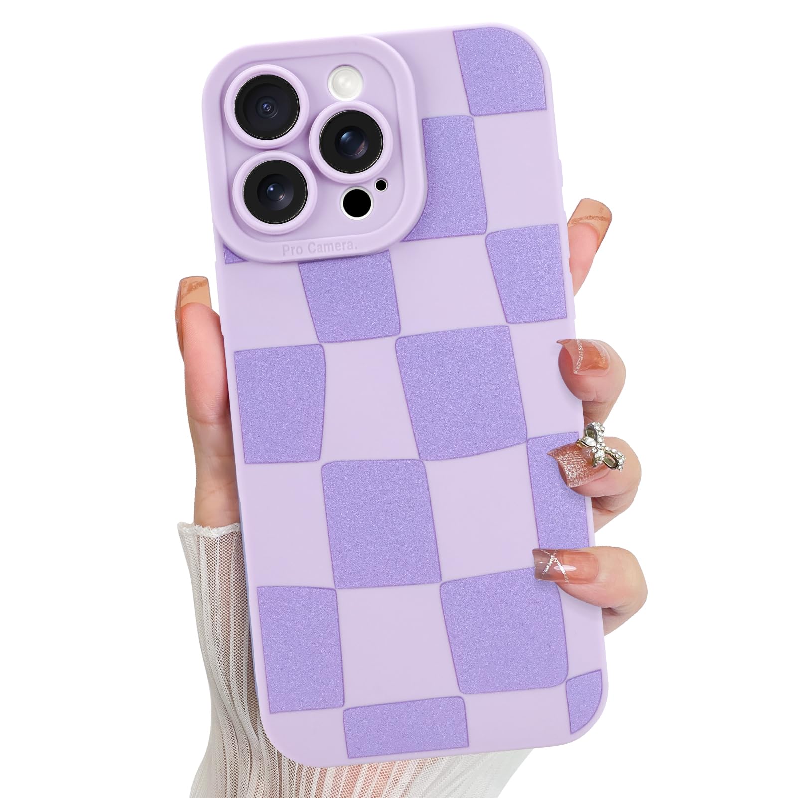 KANGHAR Compatible with iPhone 16 Pro Max Case, Silicone Checkered Cute Pattern, Camera Protection Soft Slim Phone Case for Phon