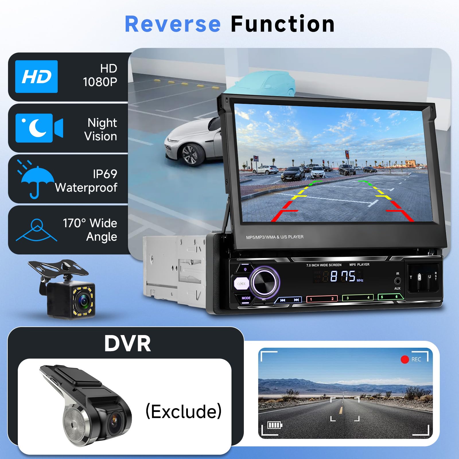 Podofo Single Din Car Stereo 7 Inch Flip Out Touchscreen Compatible With Apple Carplay & Android Auto Mirror Link Car Audio Receiver Bluetooth Backup Camera Swc Fm Radio Usb/Tf/Aux Port Head Unit