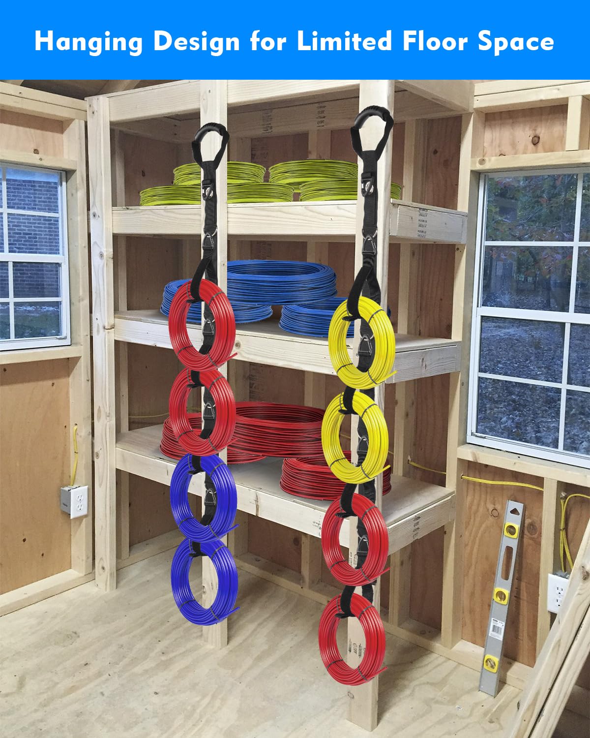 Hongmed Extension Cord Organizer Storage System with 4 Detachable Straps Heavy Duty Polypropylene Black