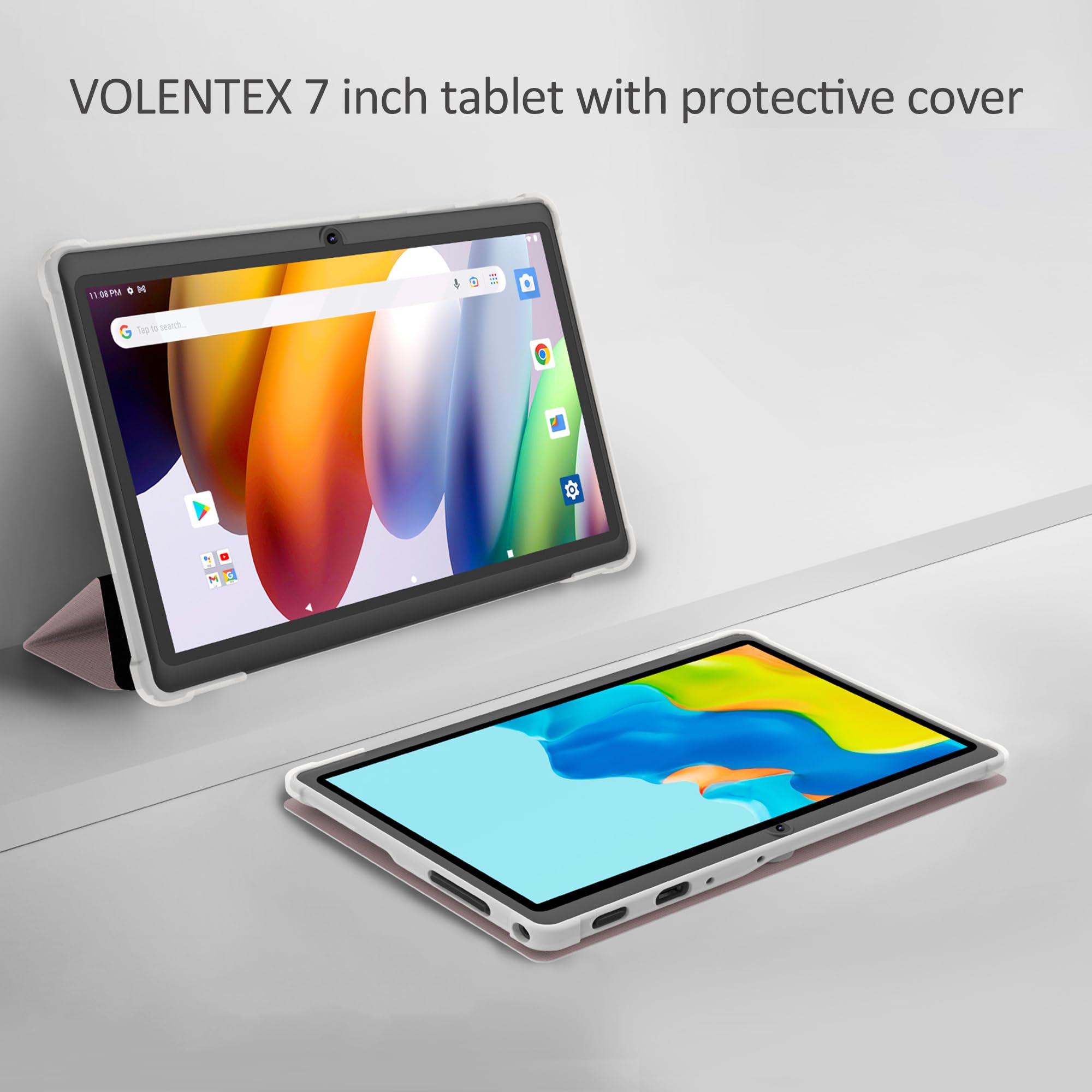 Volentex 7 Inch Tablet, Quad Core Android Os, 32Gb Rom, Wifi 6, Bluetooth, Dual Camera, Usb C Tablet Pc, 7'' Touch Screen Ips Fu