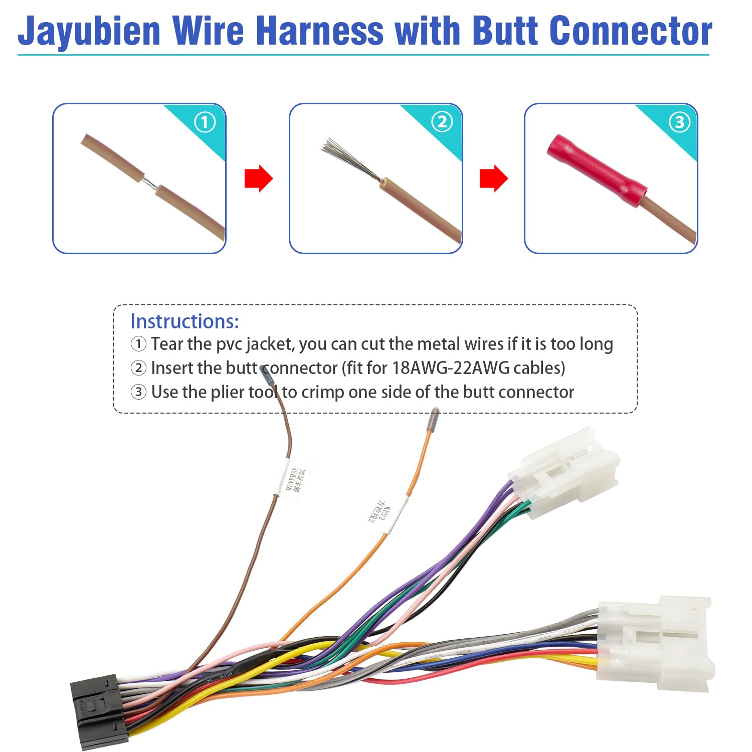 Jayubien 16Pin Iso Android Radio Stereo Wiring Harness With Butt Connector Reverse Swc Cable Replacement For Select Toyota And S