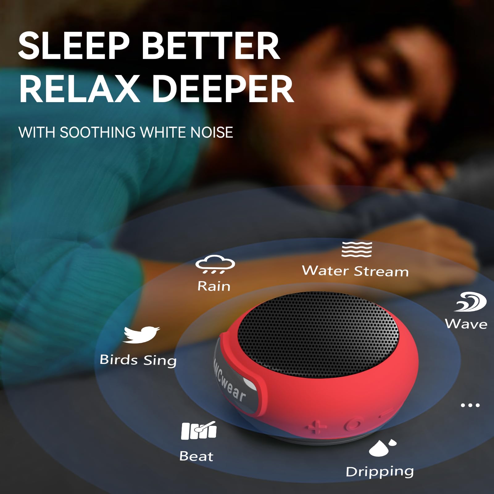 Ancwear Wearable Bluetooth Speaker Wireless,Wrist Watch Speaker With Microphone, White Noise Machine (17 Sounds), Water-Resistan