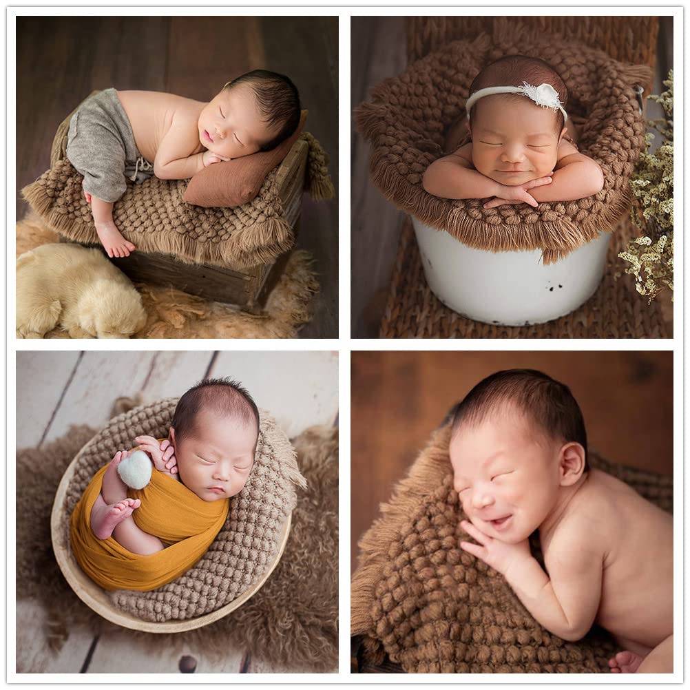 Zeroest Baby Photography Props Basket Braid Wool Wrap Newborn Photo Shoot Baskets Filler Posing Stuffer Background Blanket (Coffee)