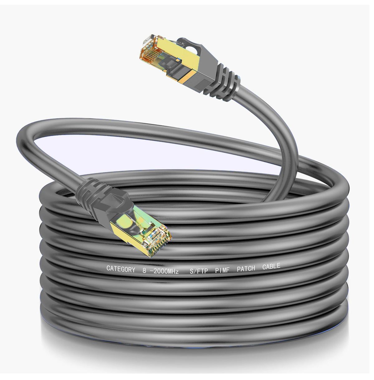 Lekvkm Cat8 Ethernet Cable 100Ft S/Ftp Outdoor&Indoor Heavy Duty High Speed Cat8 Lan Network Cable Round 40Gbps 2000Mhz Gray