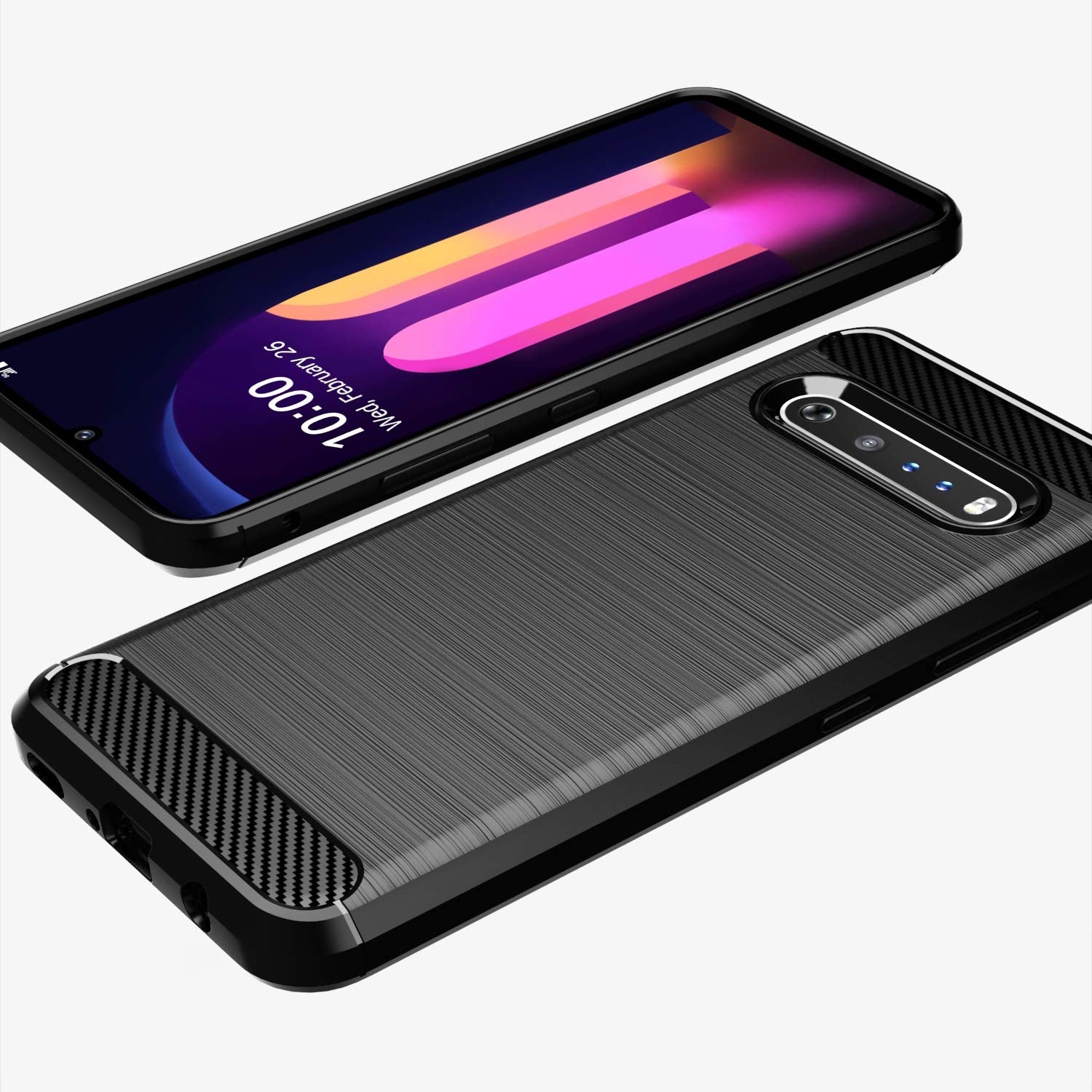 Osophter LG V60 ThinQ Case - Shock-Absorbing TPU Rubber Full-Body Cover, Black