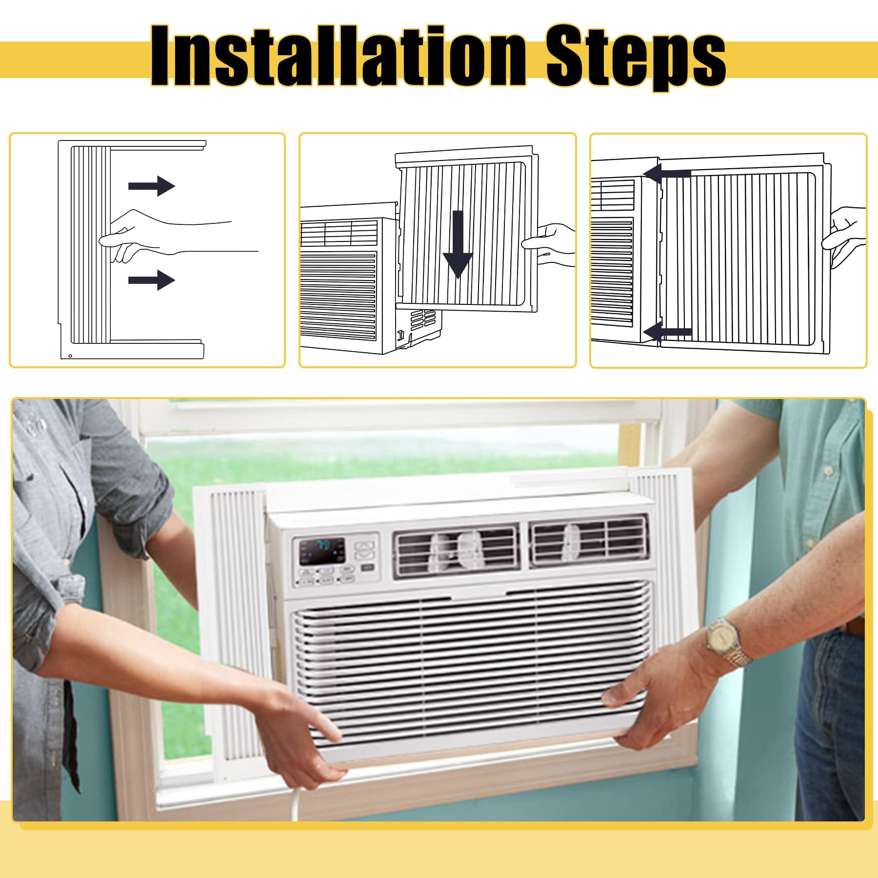 Powrocket Window Ac Side Panel With Frame Set,Air Conditioner Accordion Filler Curtain Replacement Kit,Fits Most 5000 Btu Window
