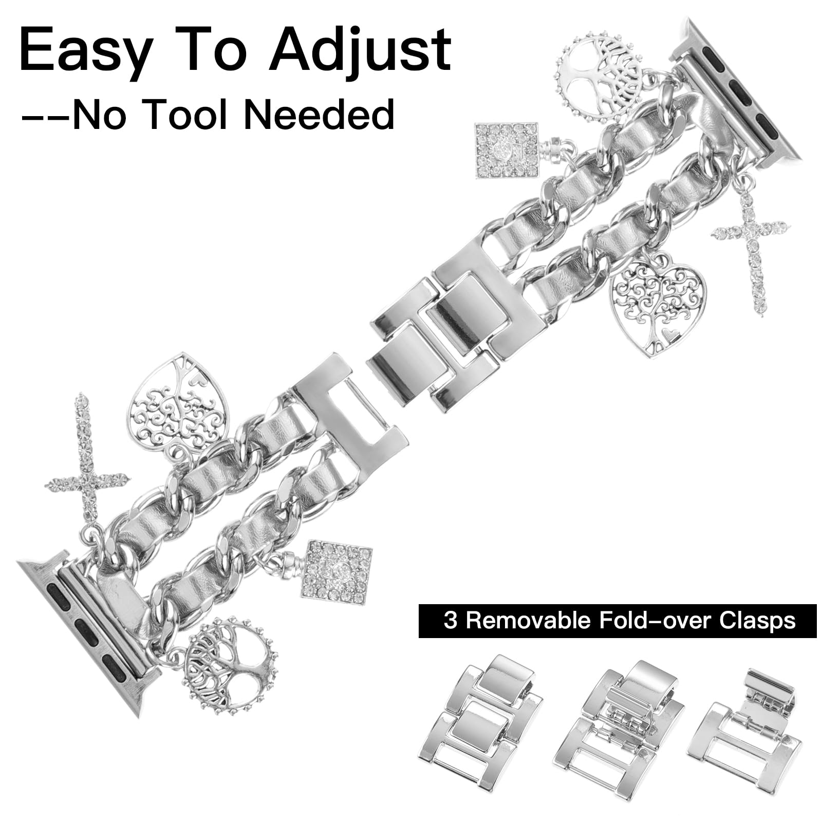 Realsign Stylish Metal Wristband Compatible With Apple Watch Band 38Mm 40Mm 41Mm,Cuban Chain Bracelet Tree Of Life Cross Pendant