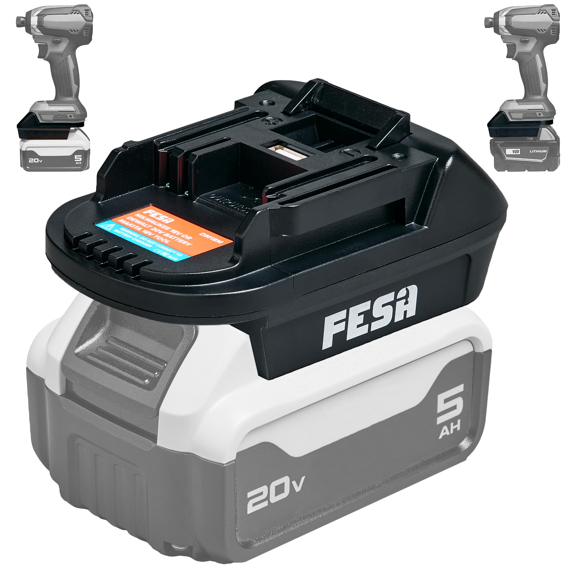 FESA Makita Tool Compatible Battery Adapter - Convert 18V Milwaukee/20V Dewalt Batteries to Use with Makita 18V Power Tools - Ba