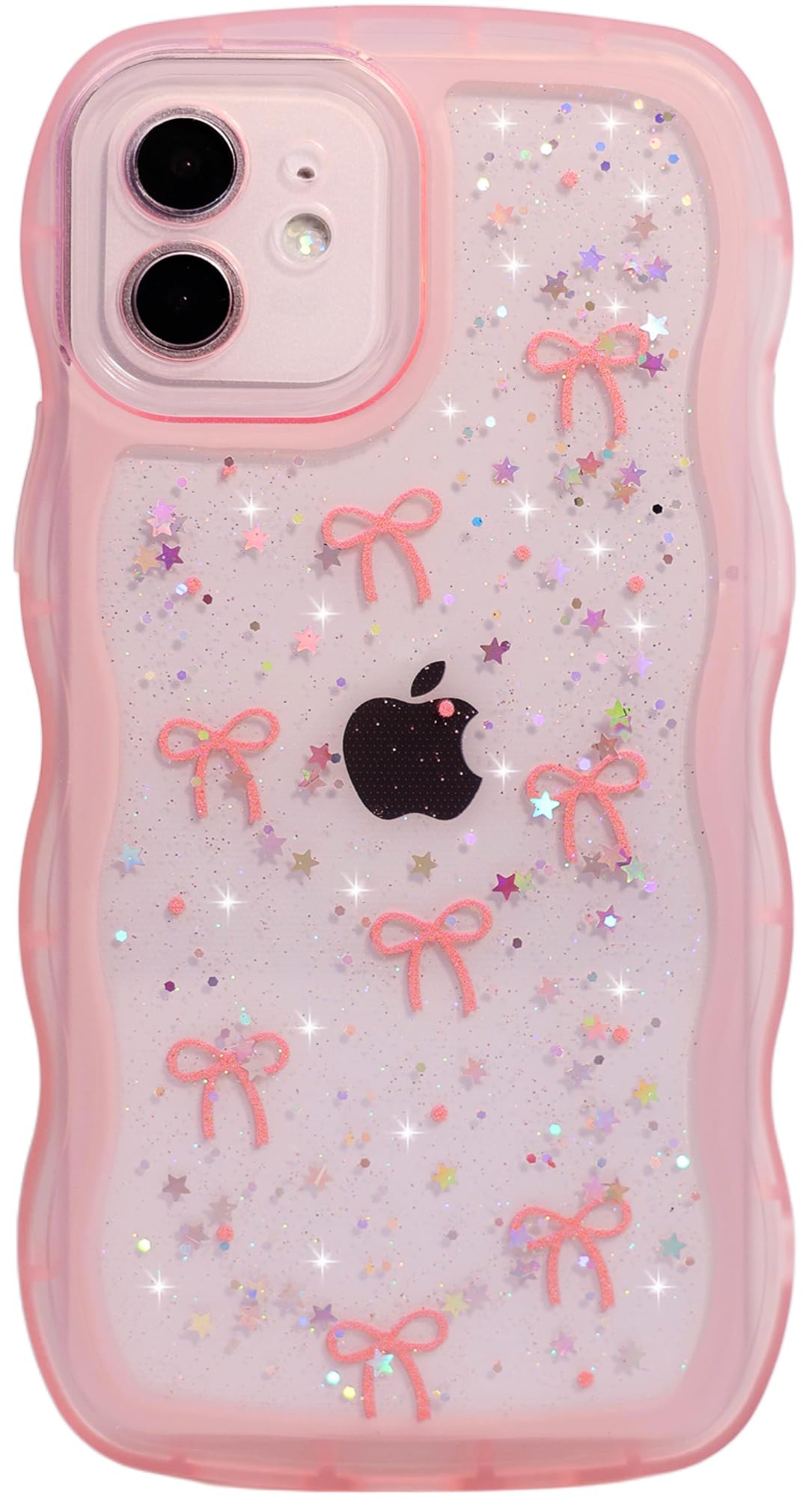 Qokey for iPhone 12 Pro Case 6.1 inch, Glitter Star & Curved Edge Handle Grip Design, Military-Grade Shockproof Transparent TPU 