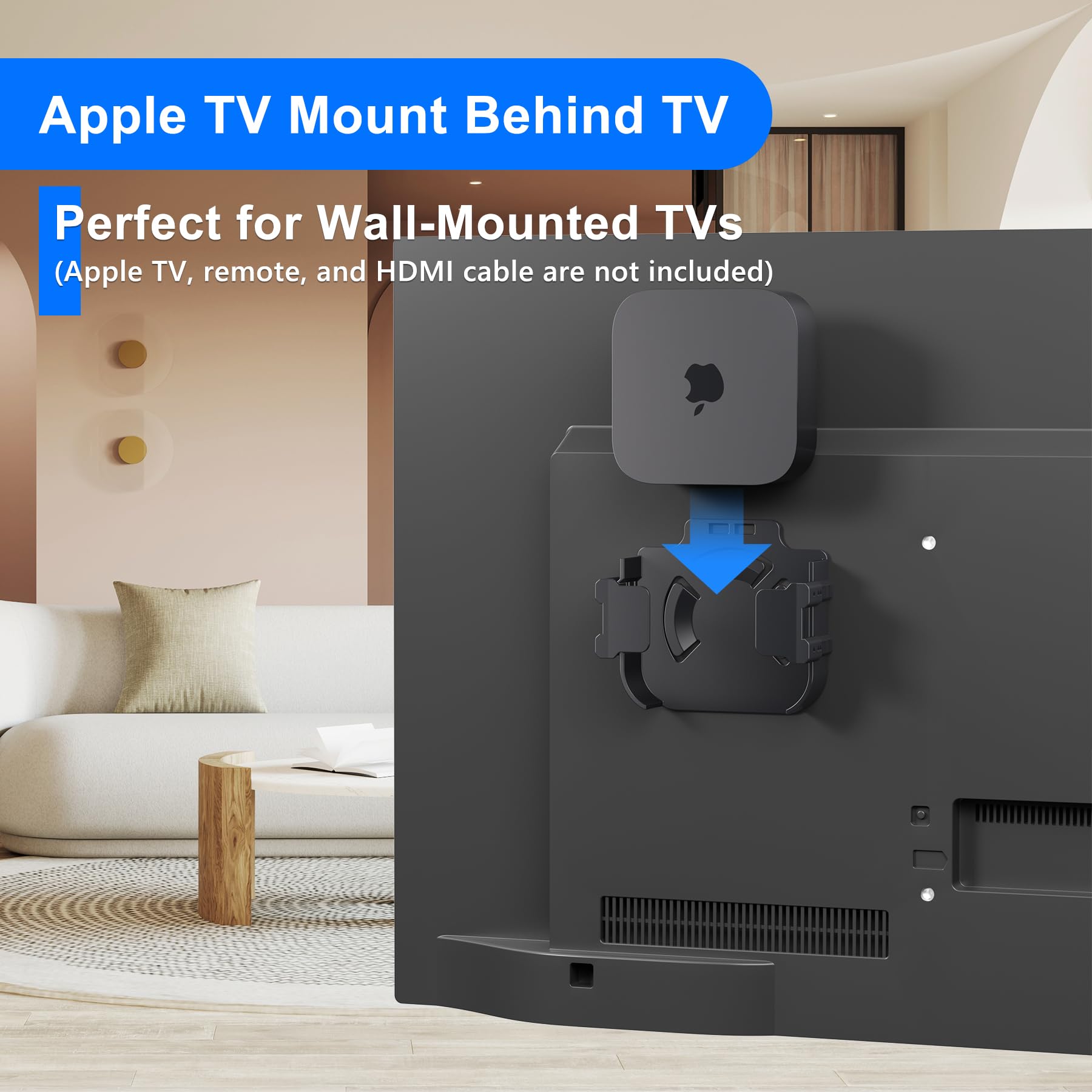 Behind Tv Apple Tv Mount, Apple Tv Bracket Holder For Wall And Back Of All Brand And Size Television, Compatible With All Apple Tv Generations (Including All Apple Tv 4K Models)