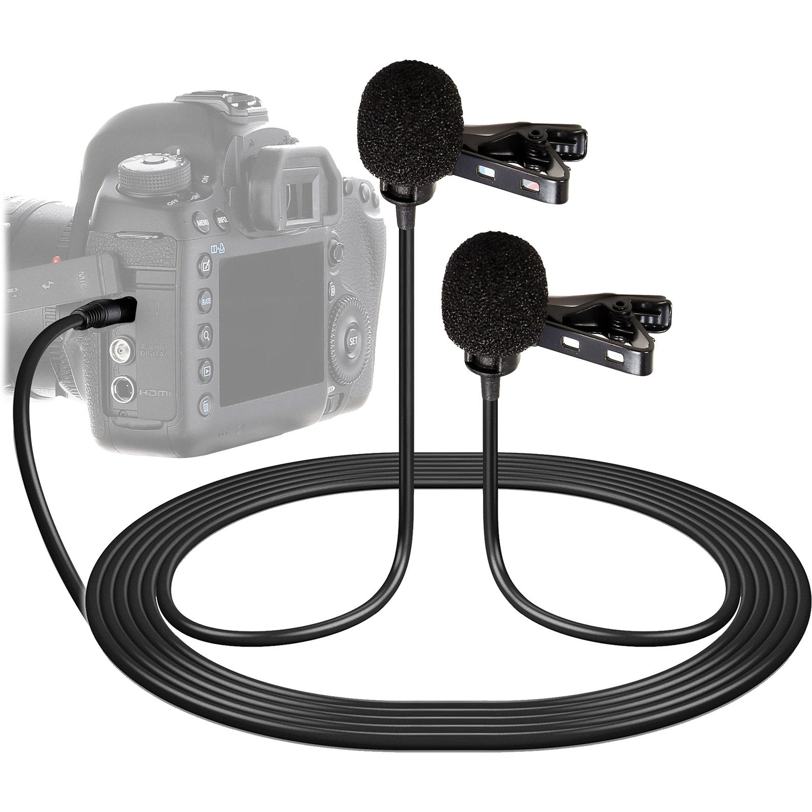 Vidpro Xm-Dlc Dual-Head Interview Lavalier Microphone For Dslr Cameras & Camcorders