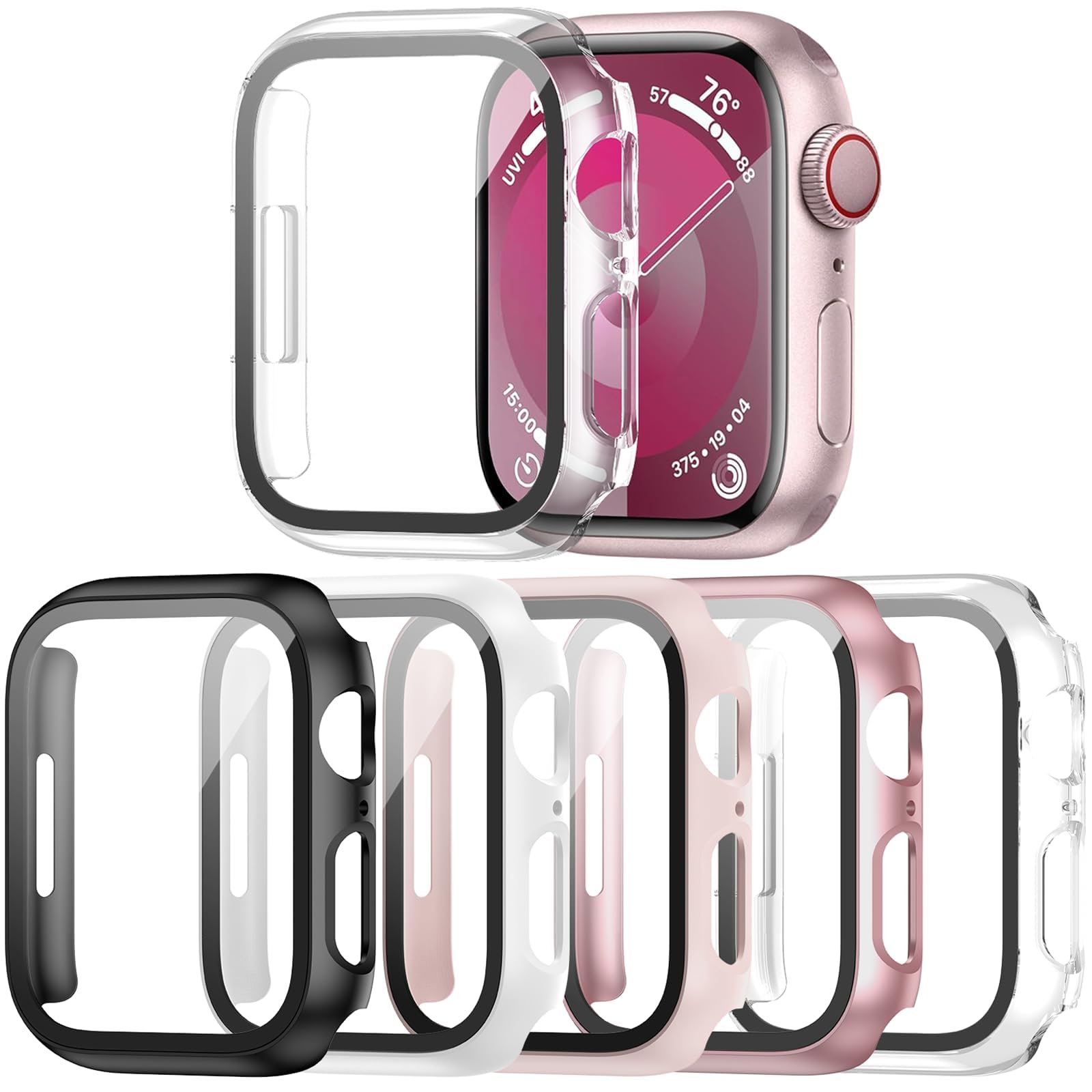 5 Pack Case Compatible For Apple Watch Series 8 & Series 7 41Mm With Tempered Glass Screen Protector, Haojavo Pc Hard Ultra Thin