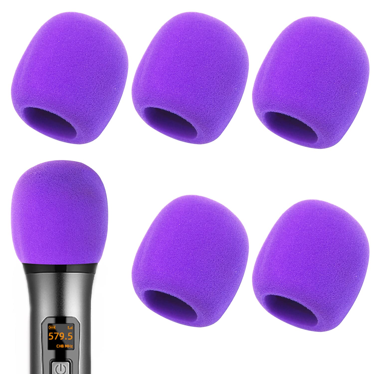 Fielect 5Pcs Microphone Cover Sponge Foam Mic Cover Handheld Microphone Windscreen Shield Protection Micro Foam Filter Purple For Ktv Broadcasting