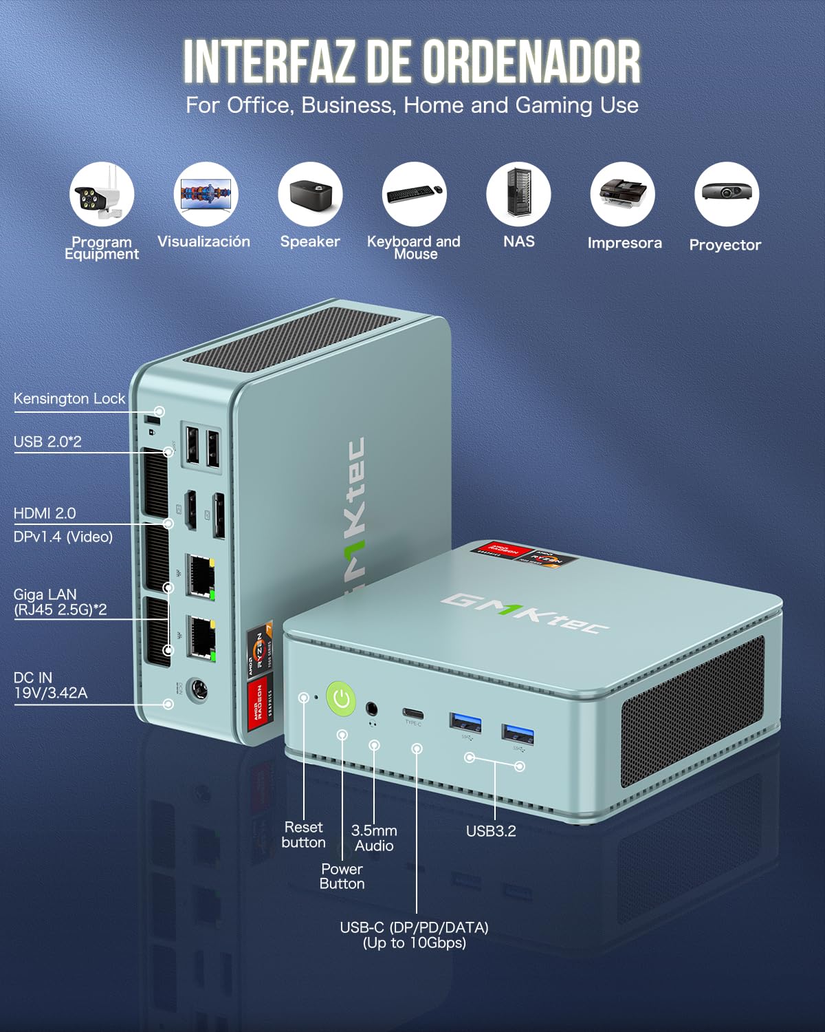 Gmktec Mini Pc Amd Ryzen 7 5700U Windows 11 Pro Dual Nic 2.5G Gaming Desktop Computers 16Gb Ddr4 512Gb Ssd Dual Lan 2.5G/ Wifi 6