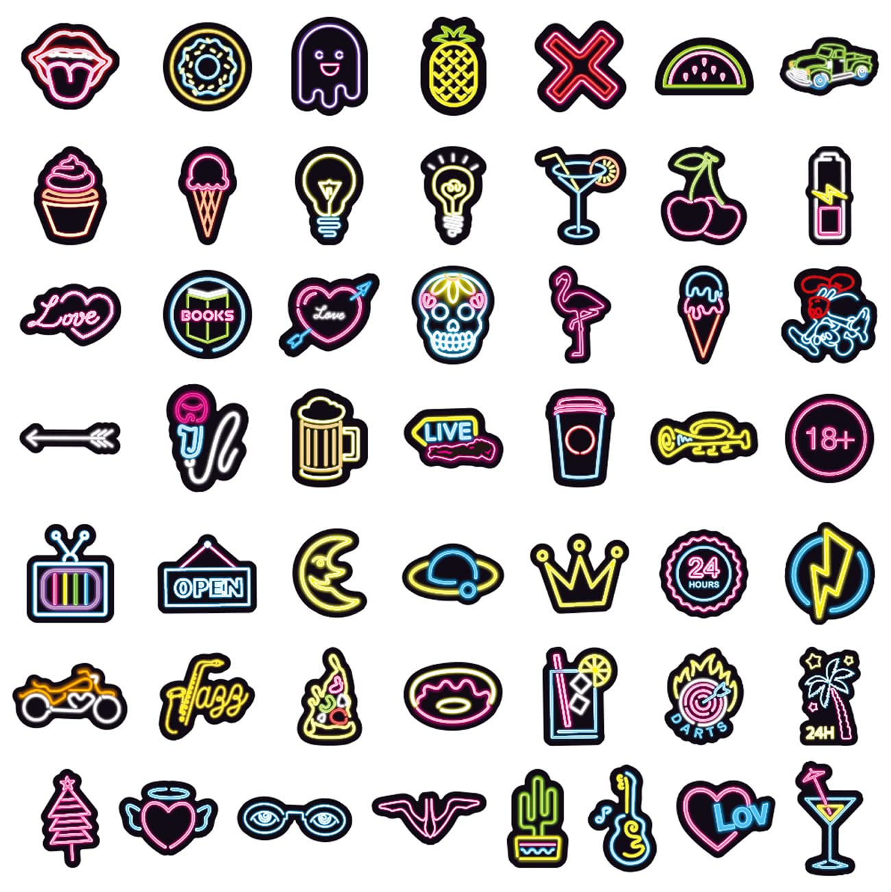 200Pcs Neon Style Stickers Decals, Cool Neon Light Stickers For Kids Teens Adults, Waterproof Vinyl Stickers For Laptop Water Bo
