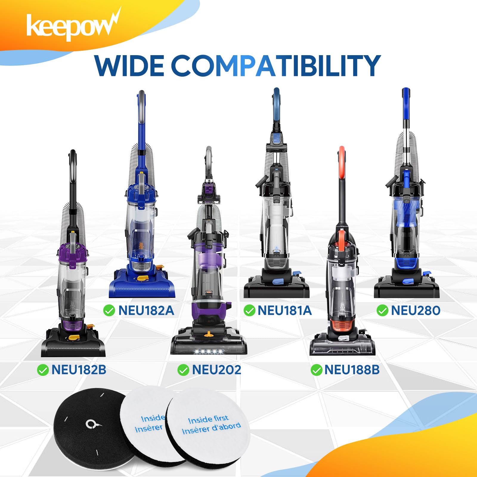 Keepow Vacuum Filter Replacement Compatible With Eureka Powerspeed Neu180 Neu180C Neu182A Neu182B Neu12Ct Neu186 Neu188 Neu188A