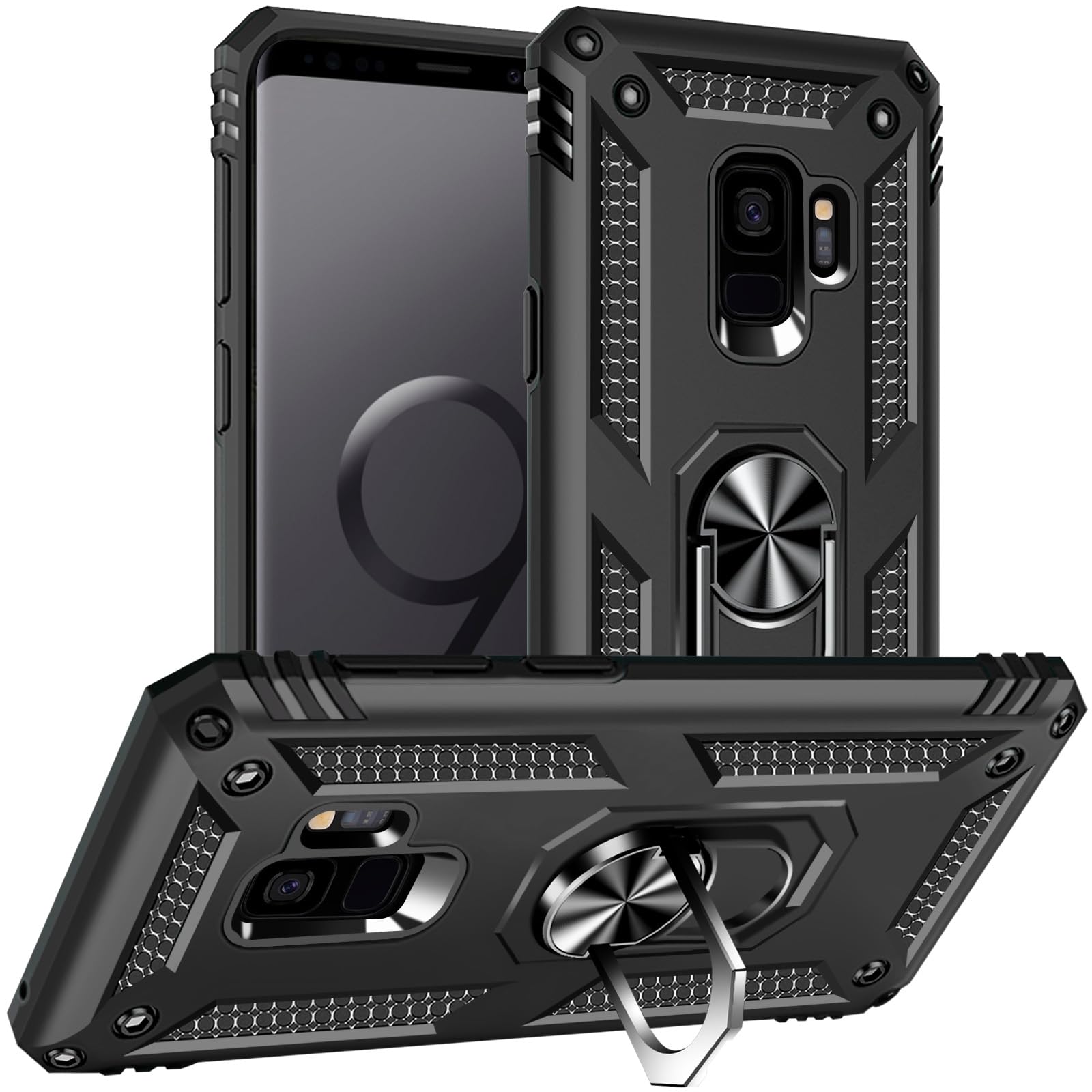 Samsung Galaxy S9 Case, Samsung S9 Case, Military Grade Protective Cases with Ring for Samsung Galaxy S9 (Black)
