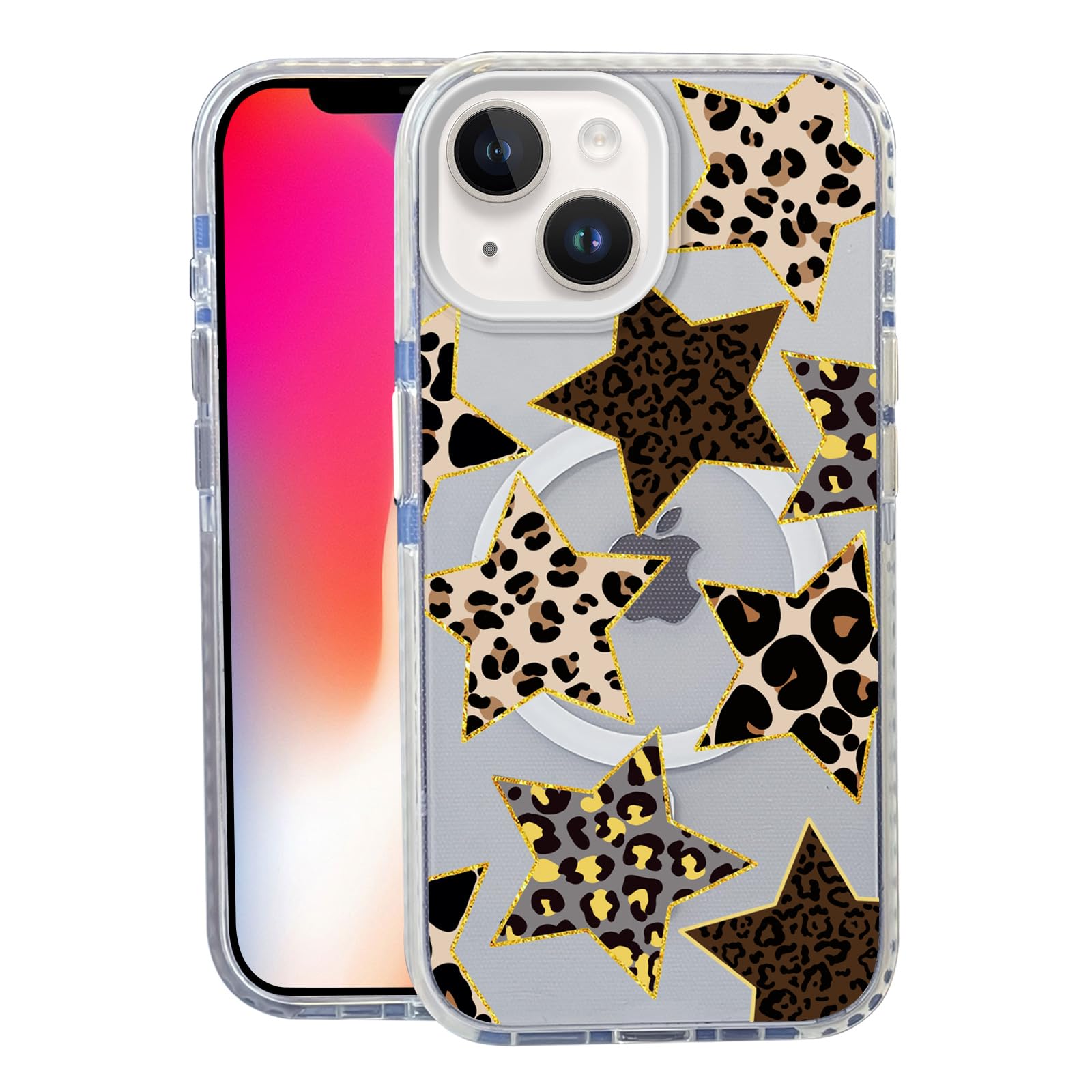 Nimeey Leopard Print Stars for iPhone 13 Case,MagSafe Compatible,Matte Soft Slim Shockproof Cover,Anti-Fingerprint,Anti-Yellowin
