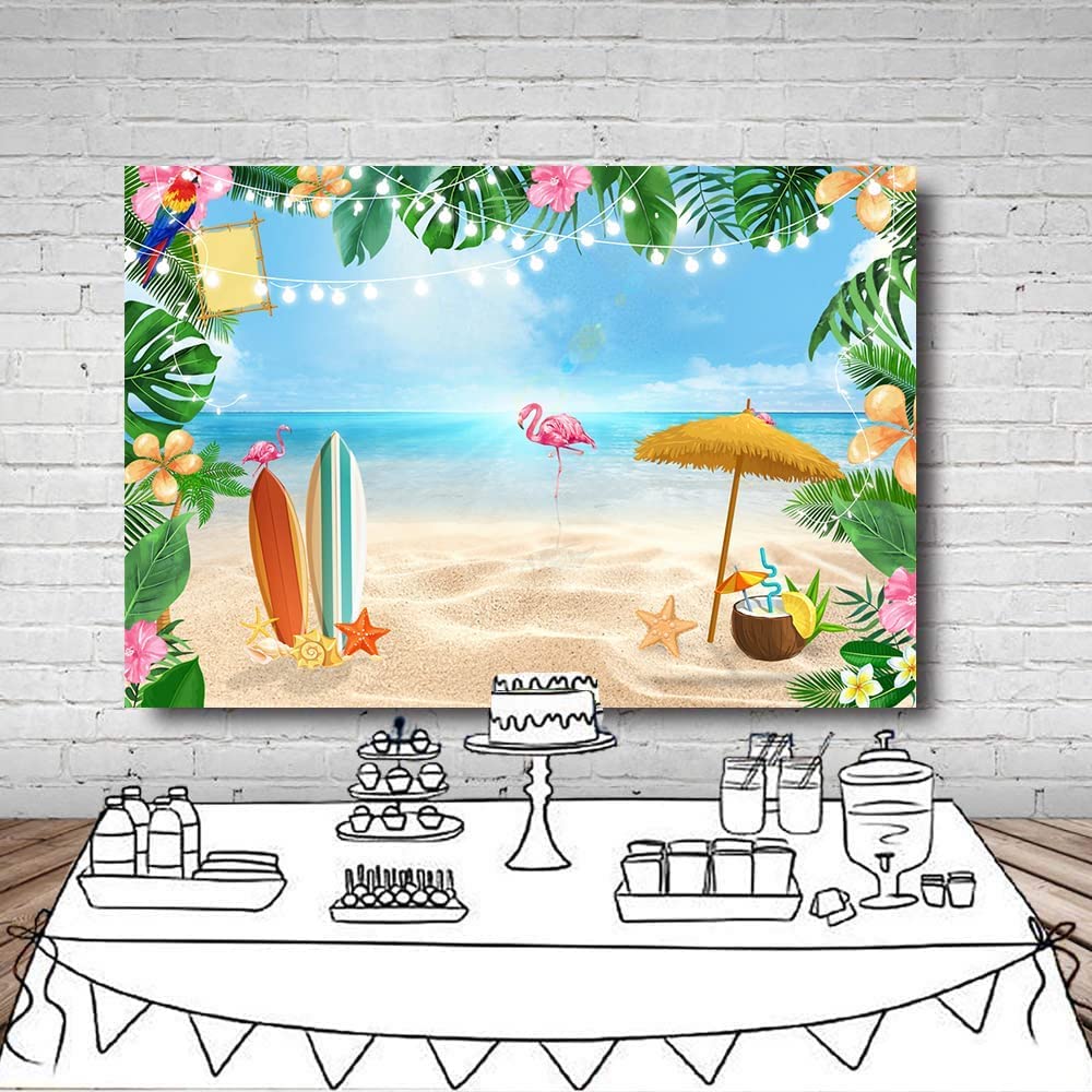 Lywygg 7X5Ft Summer Beach Backdrop Blue Sky Ocean Backdrops Coconut Tree Photo Backdrop Shower Backdrop Decoration Studio Backdr