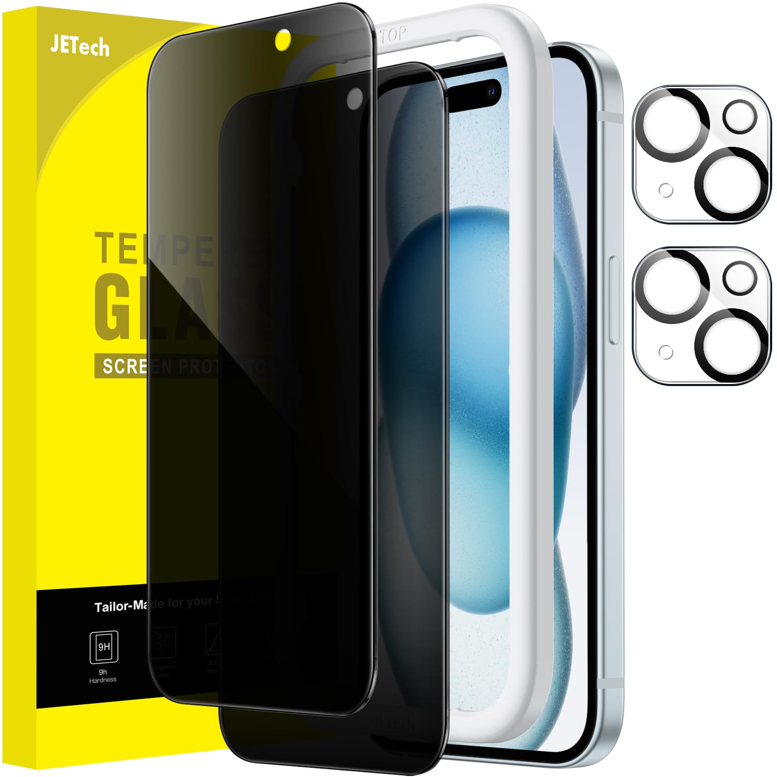 Jetech Privacy Screen Protector For Iphone 15 Plus 6.7 Inch With Camera Lens Protector, Anti Spy Tempered Glass Film, Easy Insta