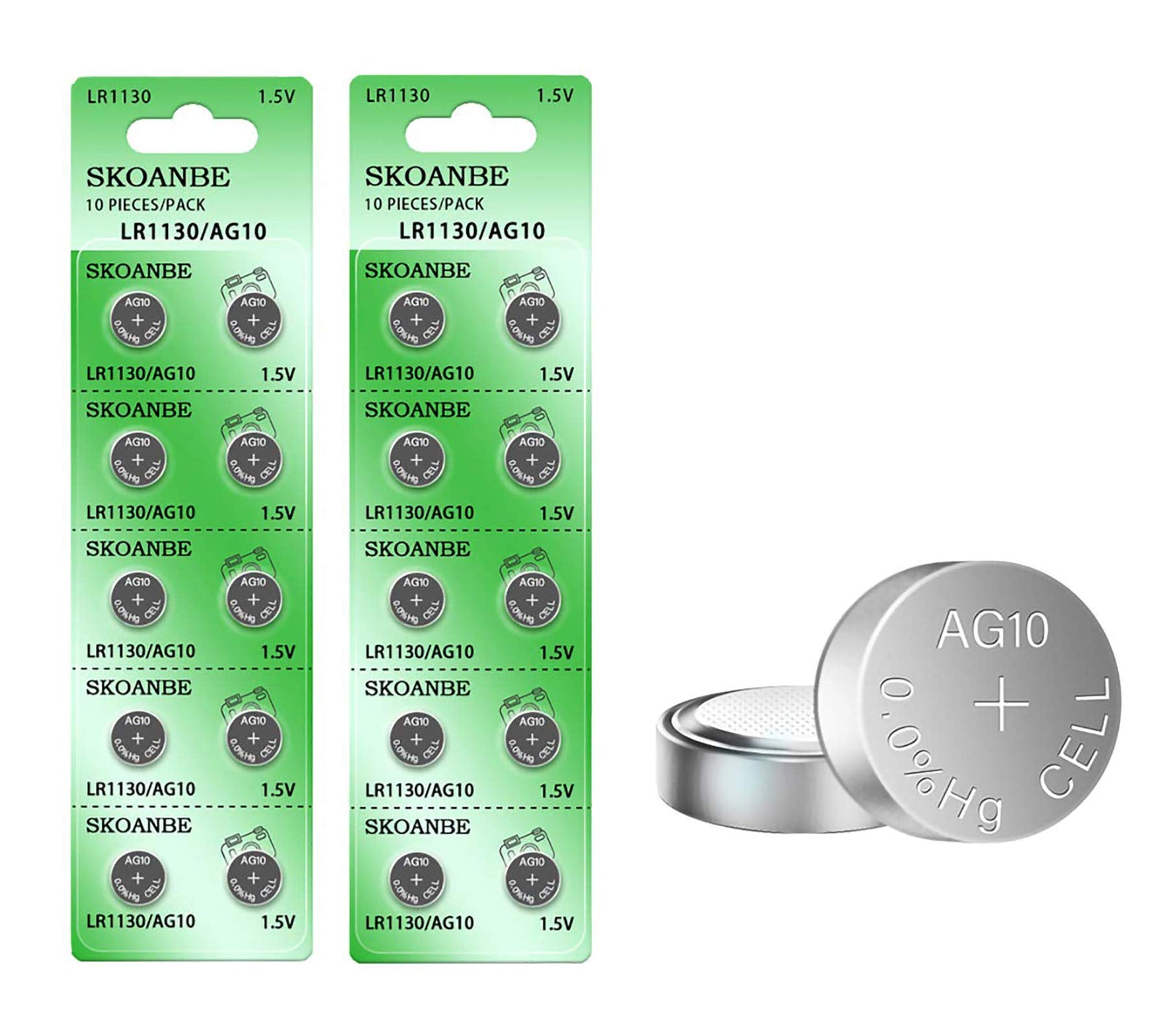 Skoanbe 20Pack Lr1130 389 Ag10 Button Cell Batteries 1.5V Battery Replacement