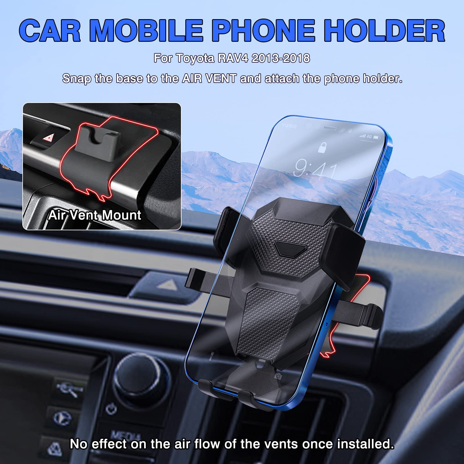 Karltys Cell Phone Holder For Toyota Rav4 2013-2018 Accessories Car Mobile Phone Holder Air Vent Mount For 4-7 Inch Phones Thick