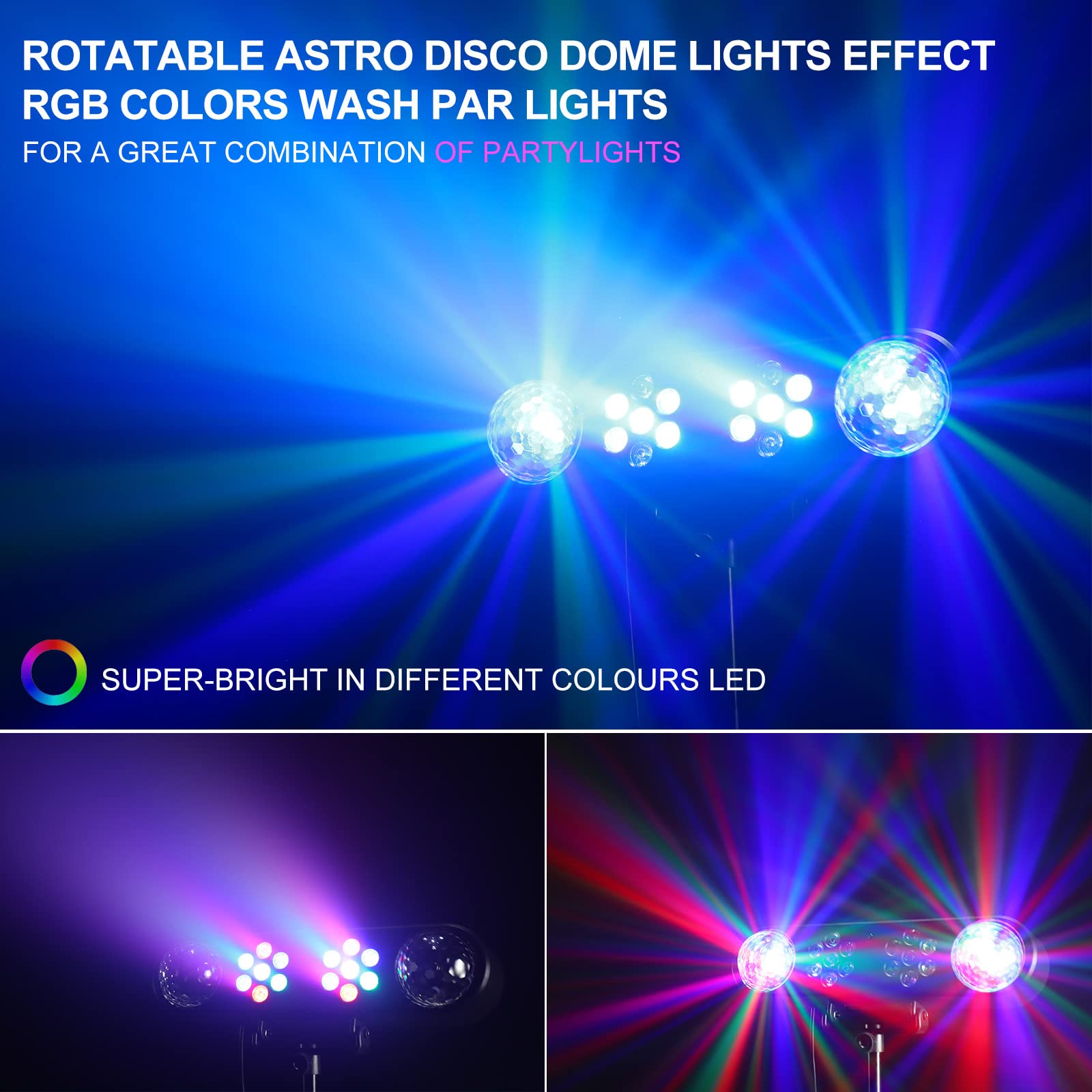 Telbum DJ Lights with Stand - Sound Activated LED Par Light Set, 2x Rotating Ball - TL-E317, Mobile Stage Lighting for Parties & Events