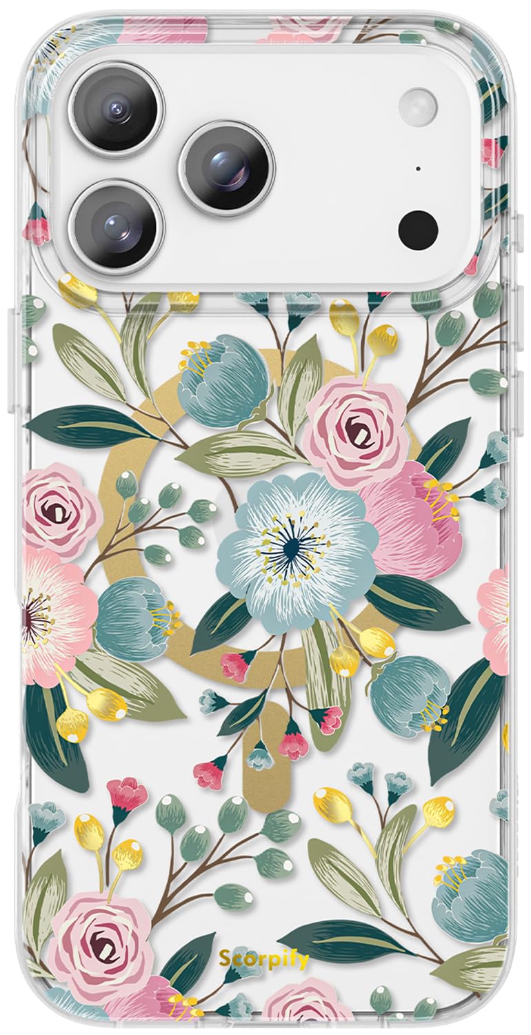 SCORPIFY for iPhone 17 Pro Max Case [Compatible with MagSafe] with Hibiscus Floral Design, Cute Clear Flower Magnetic Phone Cove