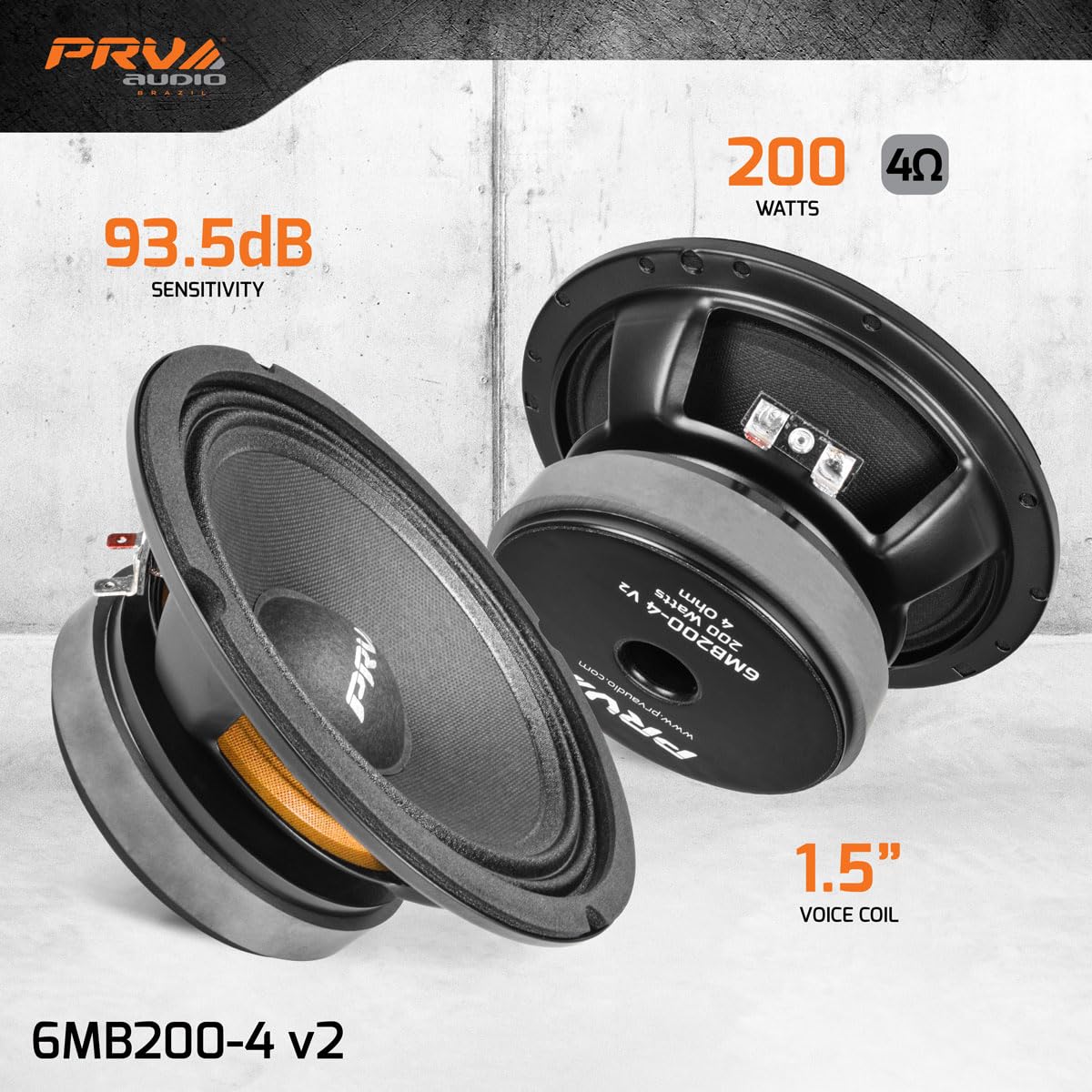 Prv Audio 6.5 Midbass Speaker 6Mb200 4 V2 4 Ohms   200 Watts 93.5 Db 1.5' Voice Coil   6 Inch Speaker For Car Audio With Outstanding Vocals And Punch For Small Custom Enclosures   Pro Audio (Single)