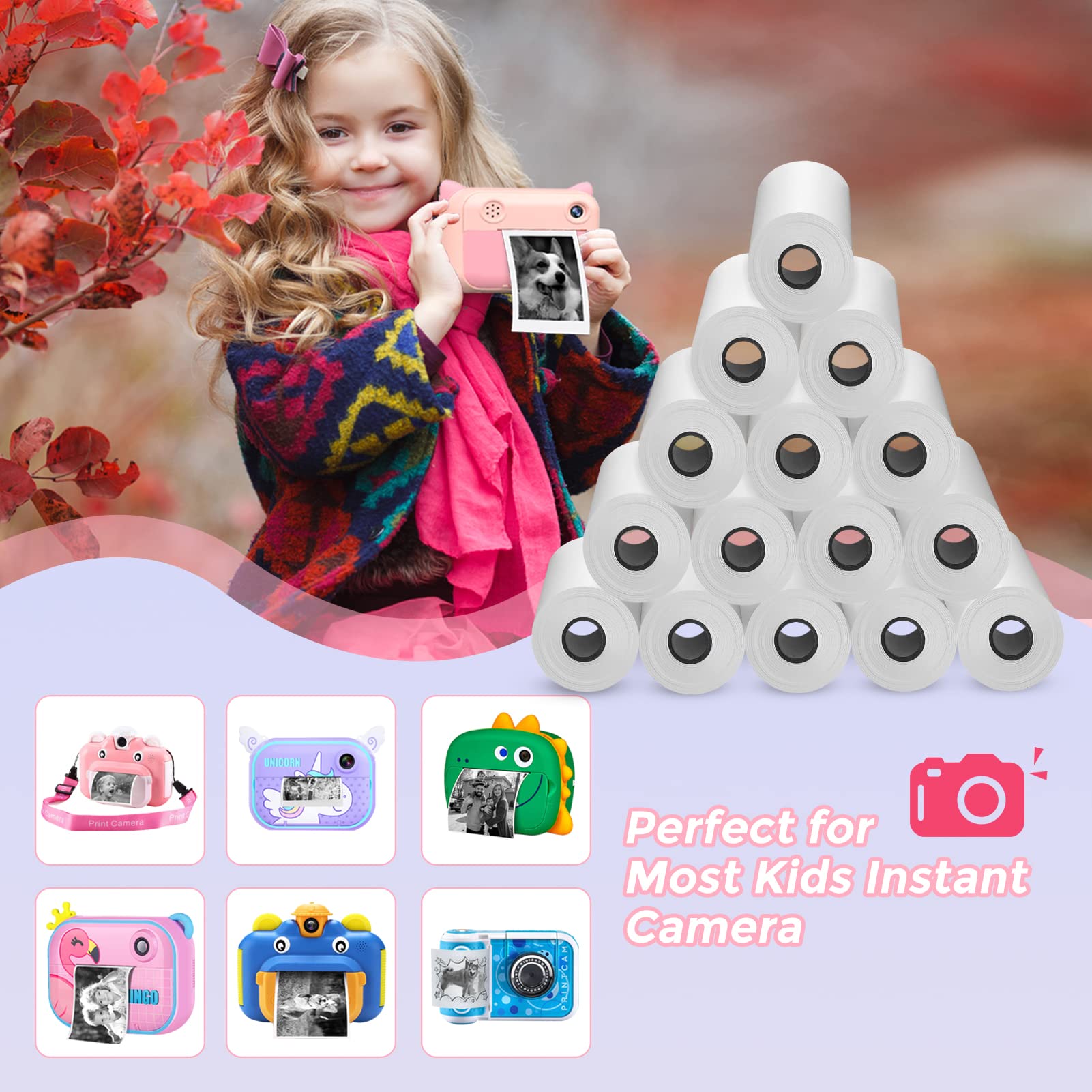 15 Rolls Camera Paper For Kidizoom Print Camera Paper Refill, 2.2X1 Inch Bpa Free Kids Camera Paper Compatible With Esoxoffore/M