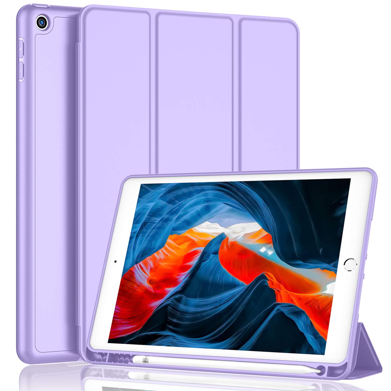 Imieet Ipad 9Th Generation Case 2021/Ipad 8Th Generation Case 2020 10.2 Inch With Pencil Holder, Ipad 7Th Gen 2019 Case With Soft Baby Skin Silicone Back, Auto Wake/Sleep Cover (Clove Purple)