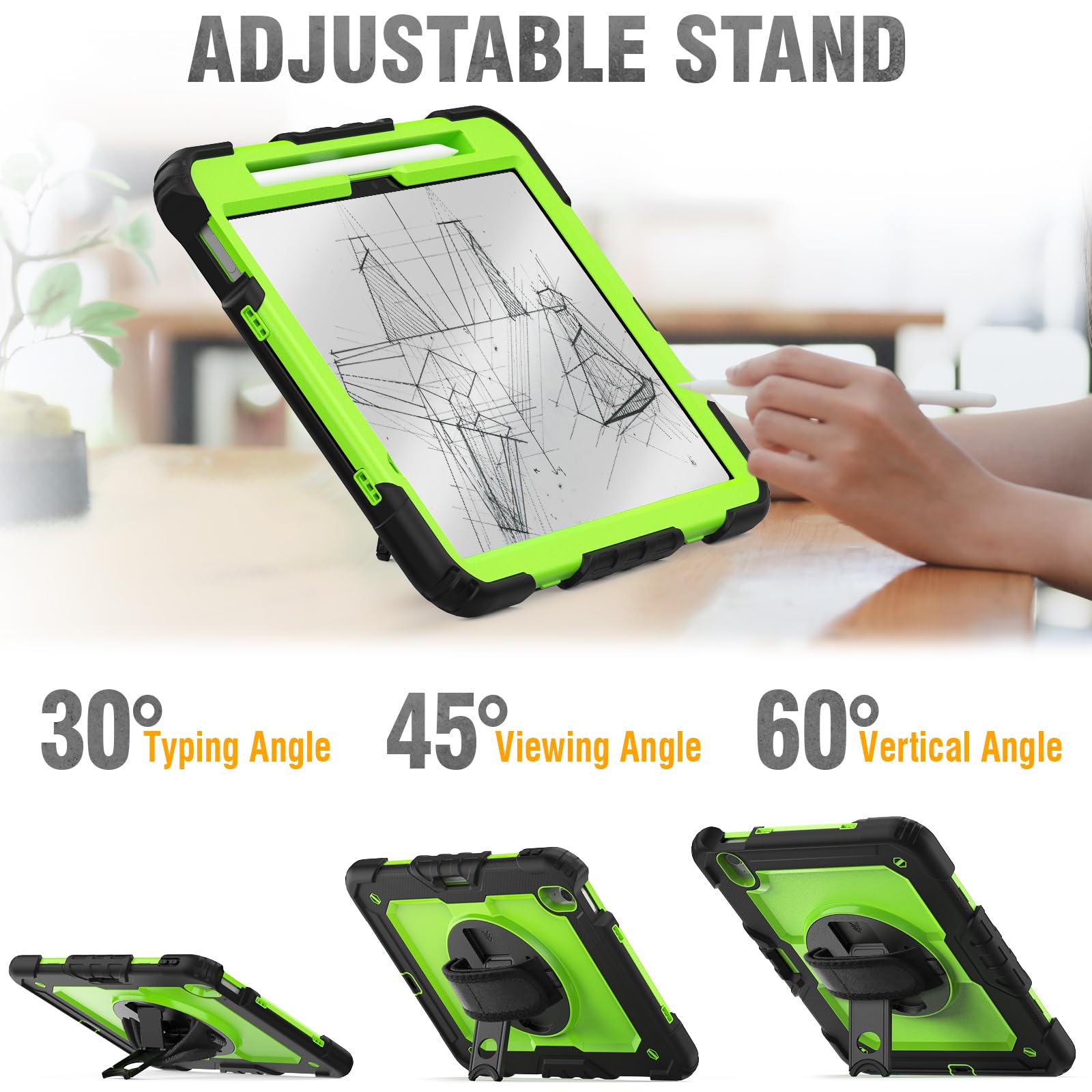 Hxcaseac Case For Ipad Air 11 Inch 2024 (M2), Shockproof Design With Pencil Holder/Screen Protector/Rotating Hand Strap, Protect
