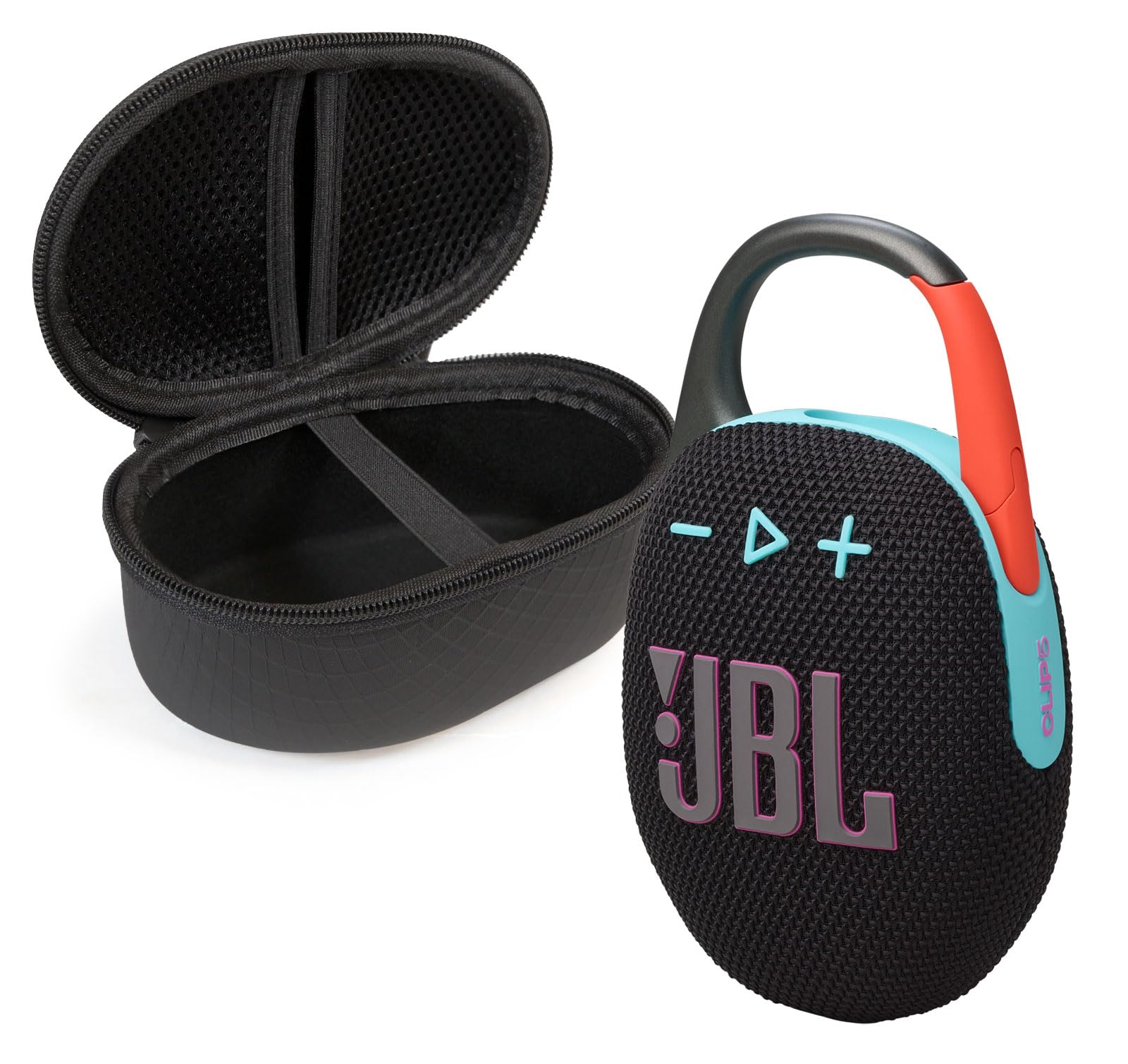 JBL Clip 5 Bluetooth Speaker and divvi! Protective Case  Black Orange