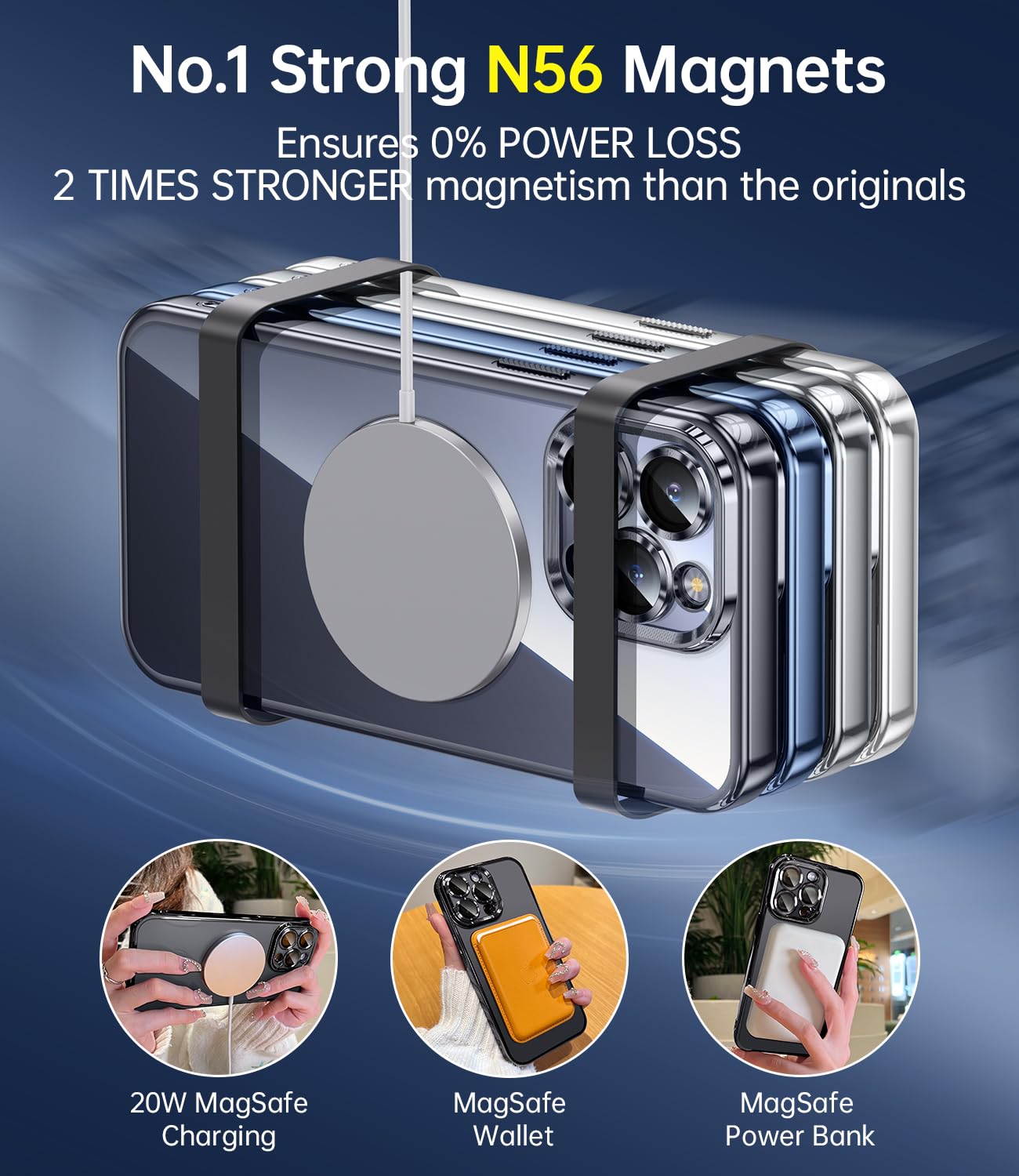 Jueshituo Magnetic Titanium Glossy For Iphone 15 Pro Case With Full Camera Protection [No.1 Strong N56 Magnets] [Military Grade