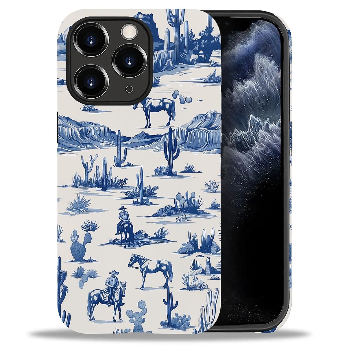 Fkbrcl4U For Iphone 11 Pro Max Case, Hybrid 2-Layer Silicone Protective Matte Case For Girl Women Western Cowboy Horse Cow Deser