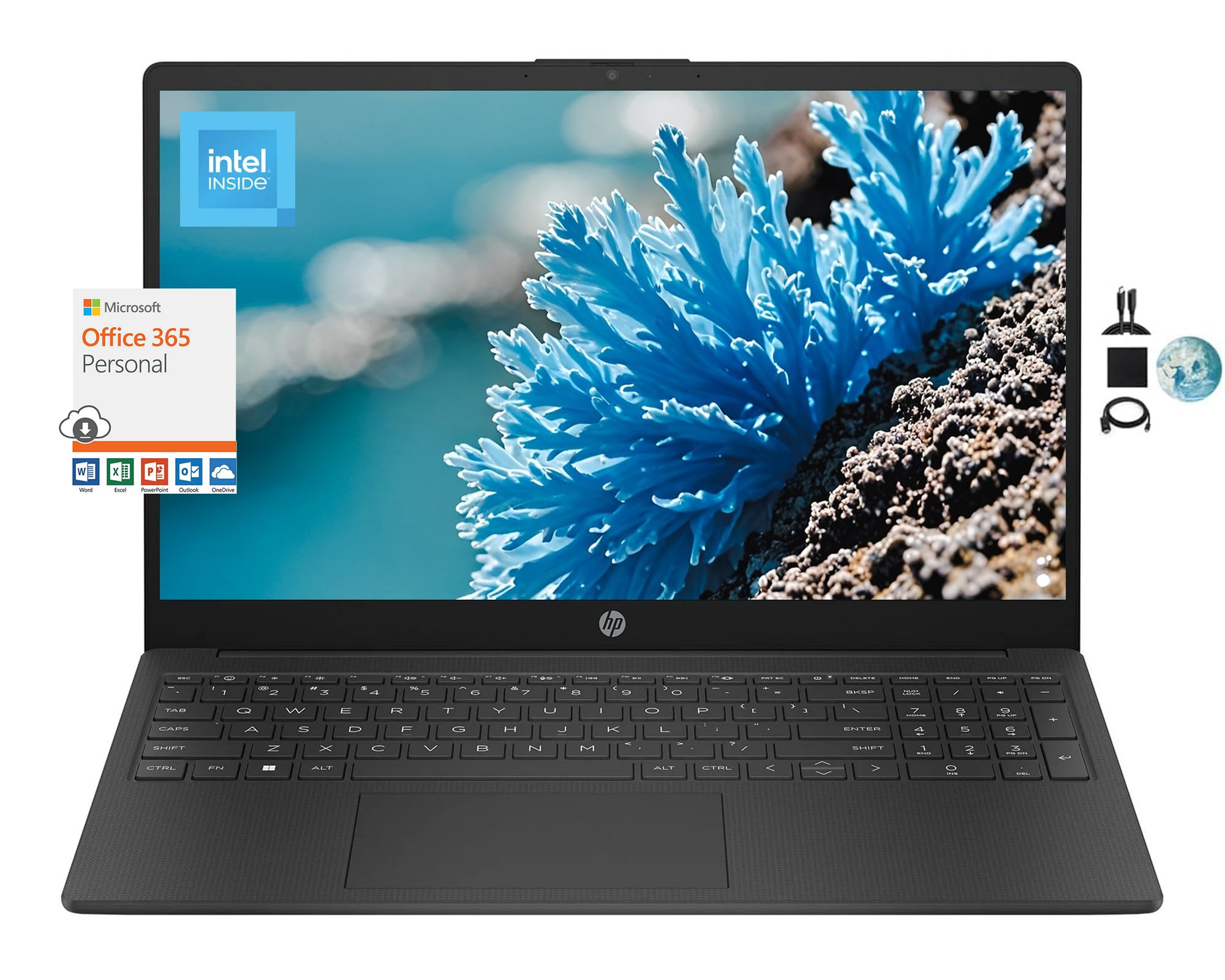 Hp 15.6'' Hd Student Laptop, 1 Year Office 365, Intel Quad-Core N200 Processor, 8Gb Ram, 128Gb Storage, Webcam, Numeric Keypad, 