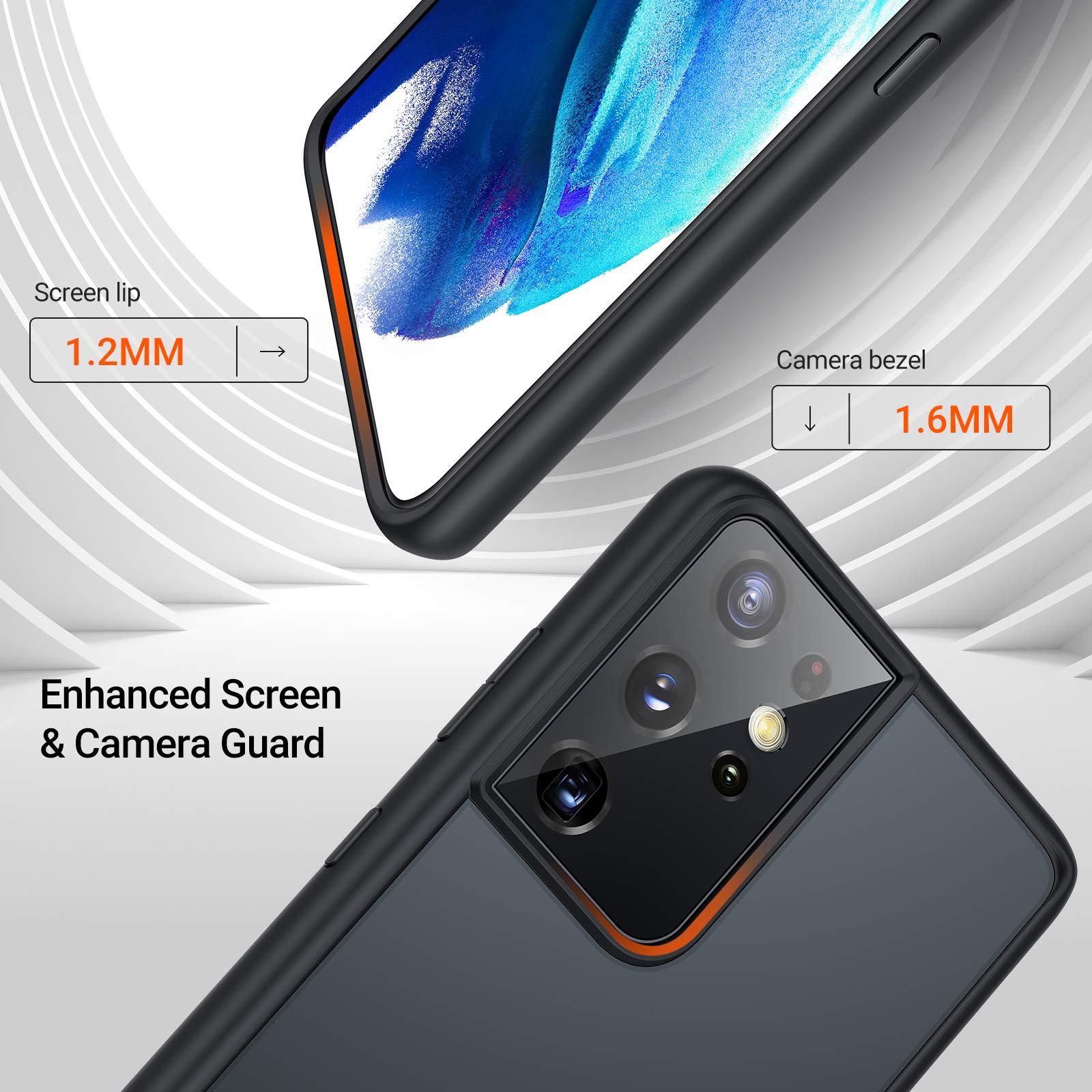 Torras Shockproof Compatible For Samsung Galaxy S21 Ultra Case, [Military Grade Drop Tested] S21 Ultra Case, Translucent Matte H