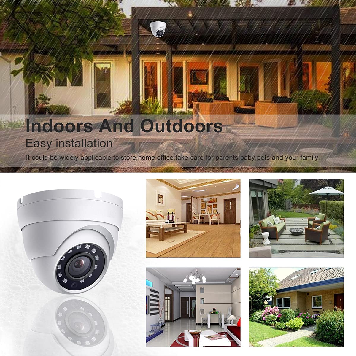 2Mp Dome Tvi Ahd Cctv Surveillance Security Camera, 2.8Mm 100 Wide Viewing Angle, 1080P Dome Camera, 65Ft Night Vision, Outdoor,