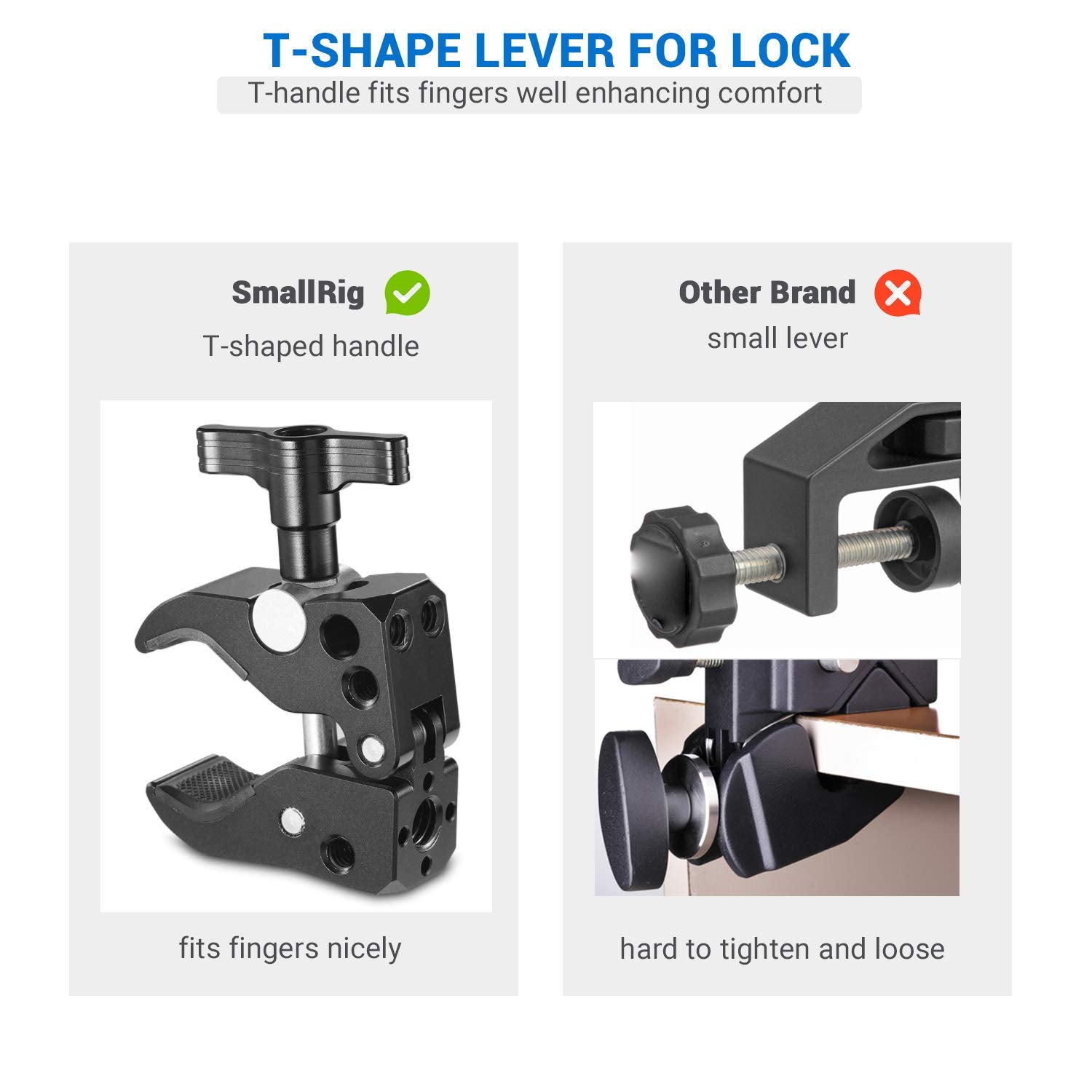 Smallrig Super Clamp With 1/4 Thread Holes, 3/8 Locating Pin For Arri Standard, T-Shaped Wingnut And Rubber Pads - 2220