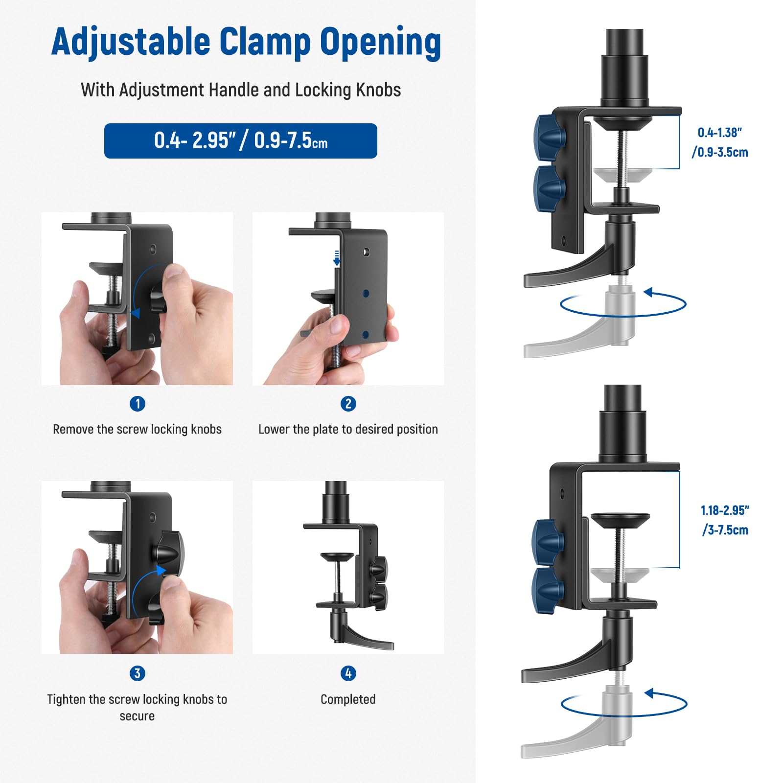 Neewer Camera Desk Mount With C Clamp, 2 Pack 13.8'' 23.6'' Adjustable Desktop Light Stands With 1/4'' Ball Heads Cold Shoe Adap