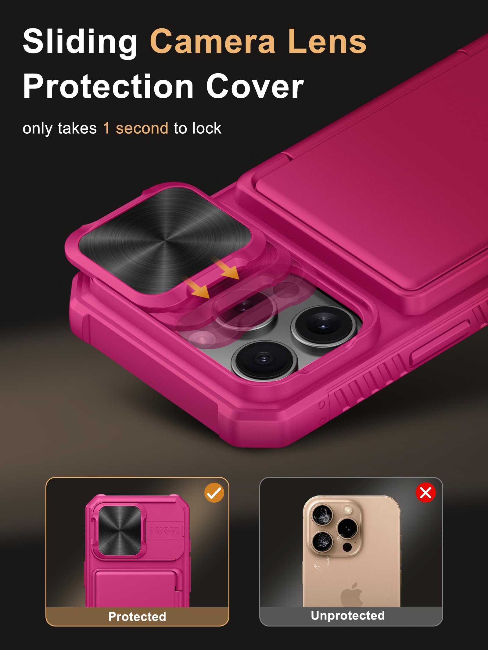 Vihibii For Iphone 16 Pro Case Wallet With Card Holder (4 Cards) [Rfid Blocking] & Slide Camera Cover & Raised Edges Protect Scr