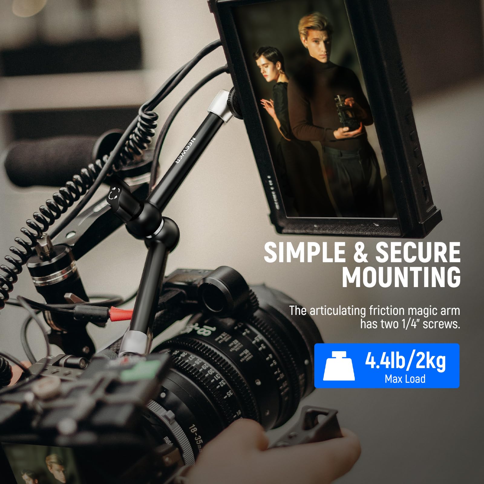 Neewer 9.8''/25Cm Adjustable Friction Magic Arm With 1/4'' Screw On Both Ends, Compatible With Smallrig Cage, Flash/Led Light/Mi