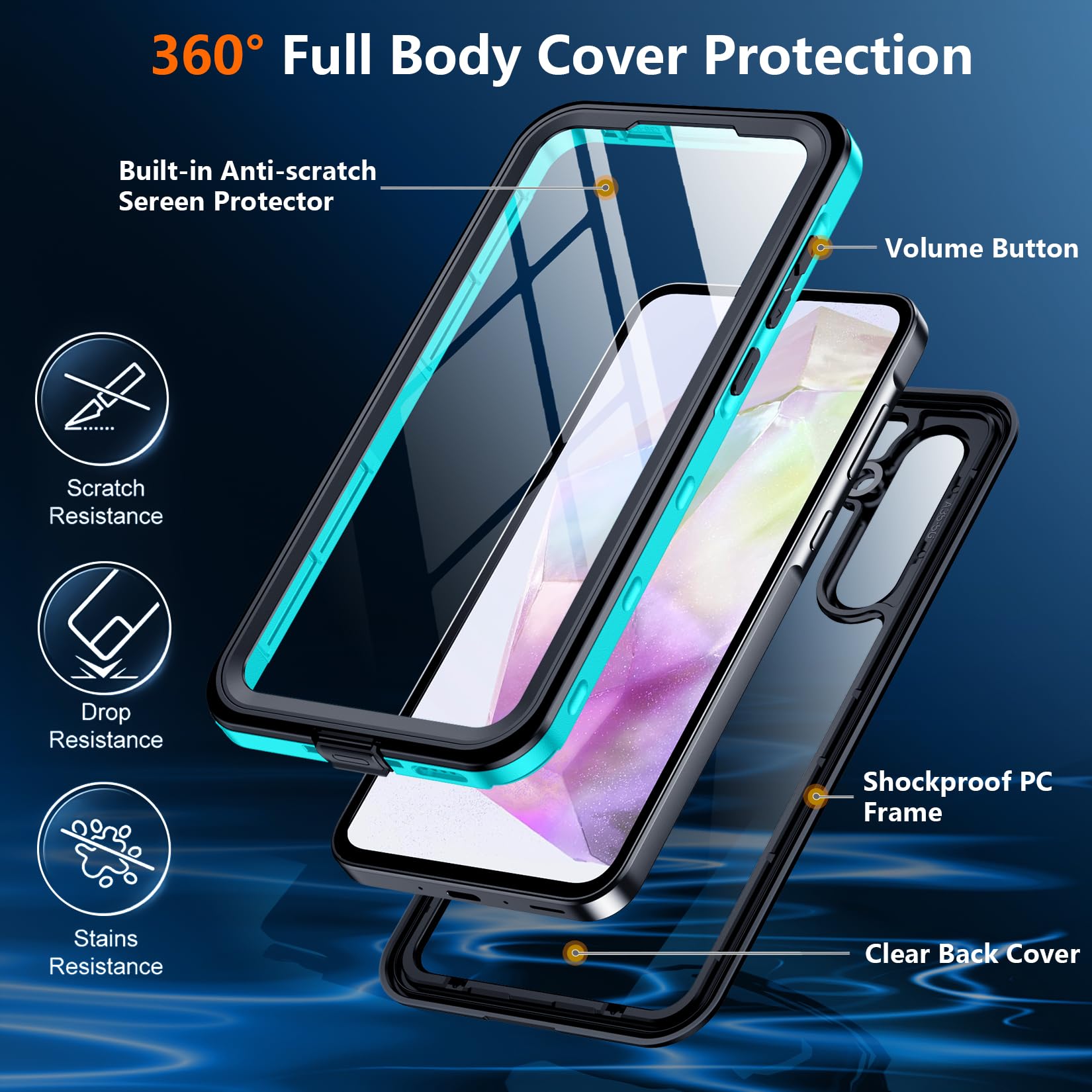 Spidercase For Samsung Galaxy A35 5G Case Waterproof,Full Heavy Duty Protection,Built In Screen & Camera Protector,Military Shoc