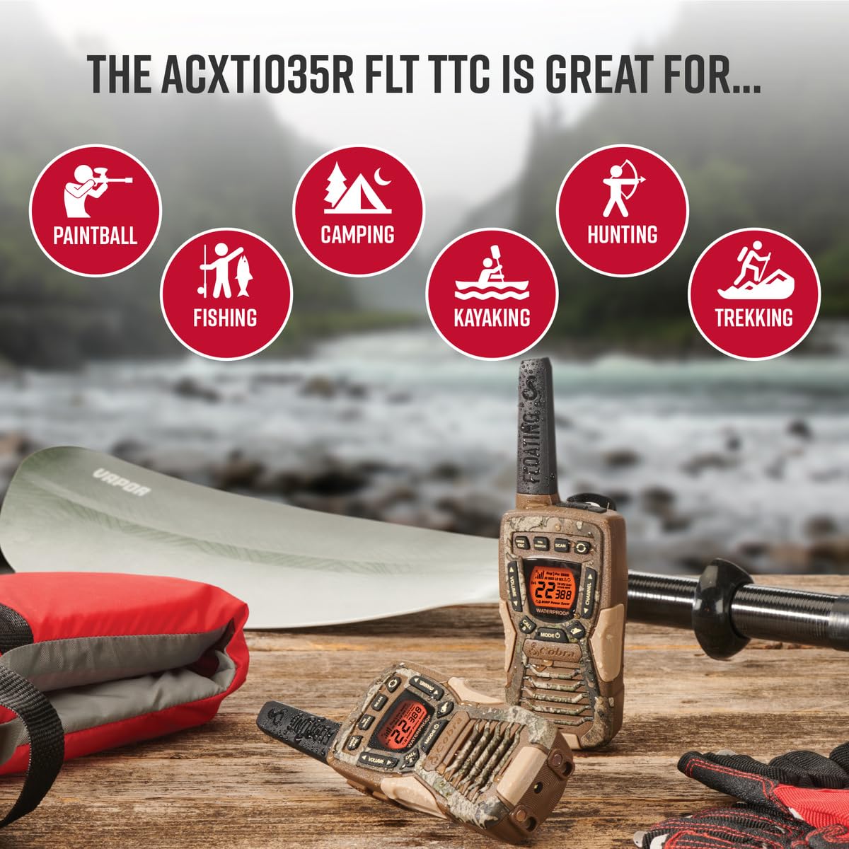 Cobra Acxt1035R Flt Waterproof Walkie Talkies   Rechargeable, Floats, 22 Channels, Long Range 37 Mile Two Way Radio Set (2 Pack)