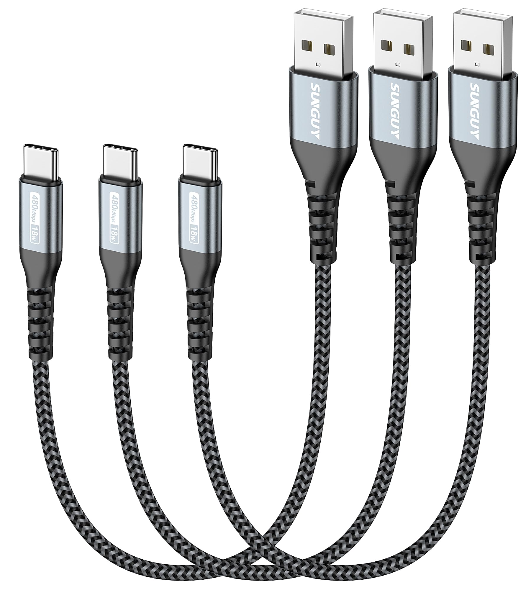 Sunguy Usb C Cable 1Ft [3Pack], 3A Usb A To Usb C Fast Charging Cable Data Transfer Braided Compatible With Iphone15/15Pro/15Pro