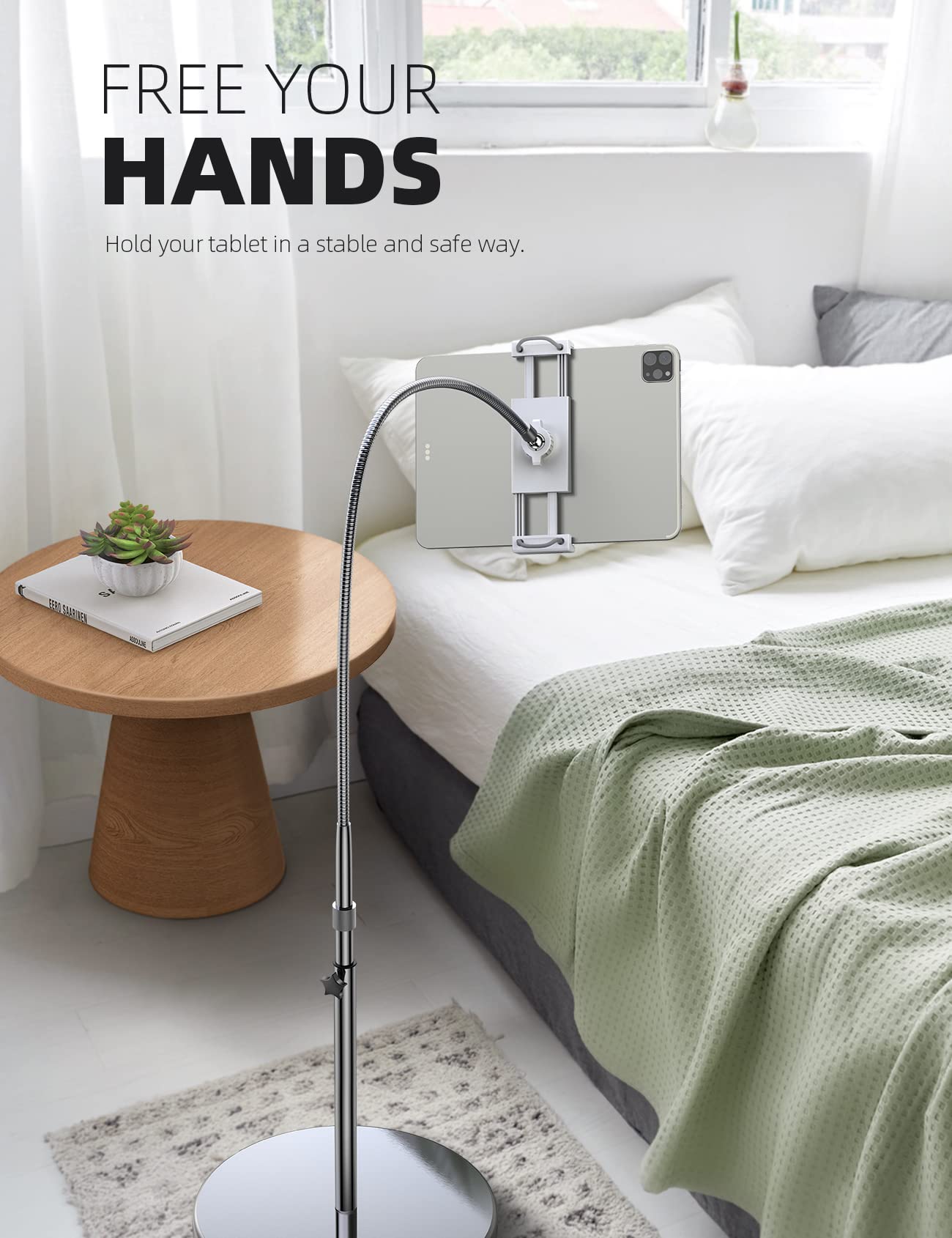 Lamicall Tablet Floor Stand Gooseneck Swivel Tablet Holder Mount With Adjustable Height & 10.6Lb Stable Base, Compatible With Ip