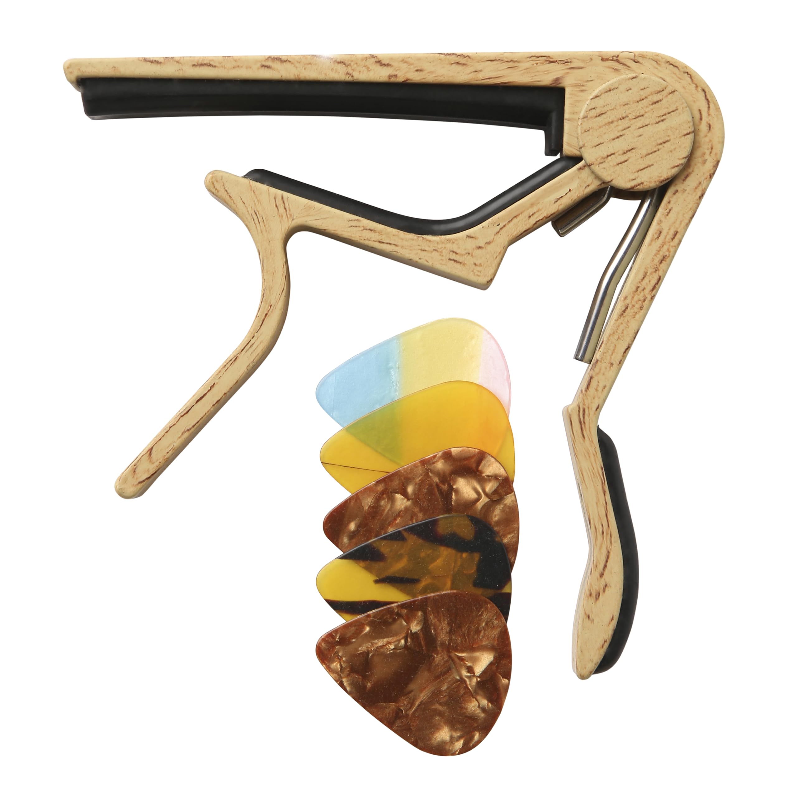 Juarez Jrcpwd400P Premium Wooden Guitar Capo With 5 Picks | OneHand Quick Change | No Fret Buzz | For Acoustic, Classical, Elec
