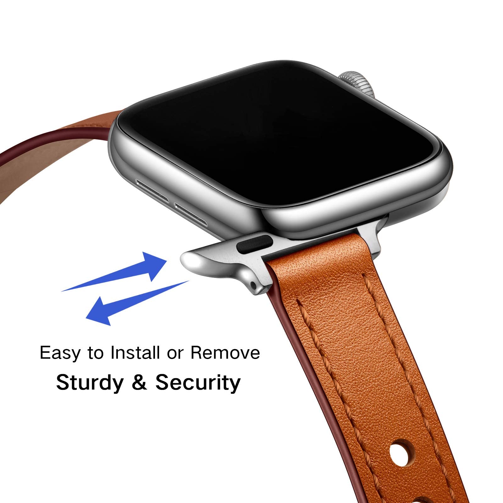 Ouheng Slim Band Compatible With Apple Watch Band 41Mm 40Mm 38Mm, Women Genuine Leather Band Replacement Thin Strap For Iwatch S